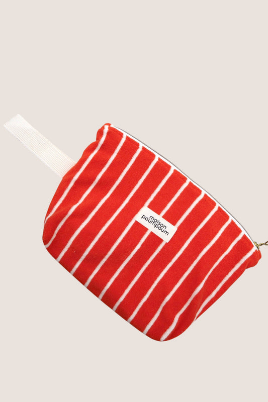 pochette plage éponge rayure bleu et rouge - maison poumpoum produit