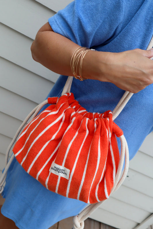 Mini sac bourse éponge rayure orange maison poumpoum épaule