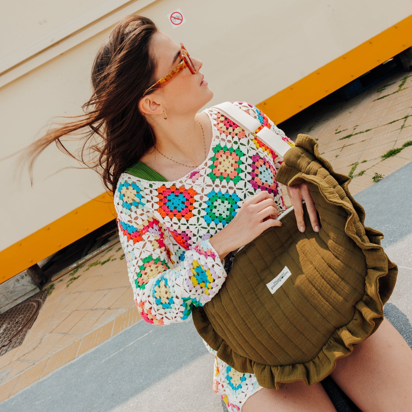 Sac Demi Lune - Gaze de Coton Kaki