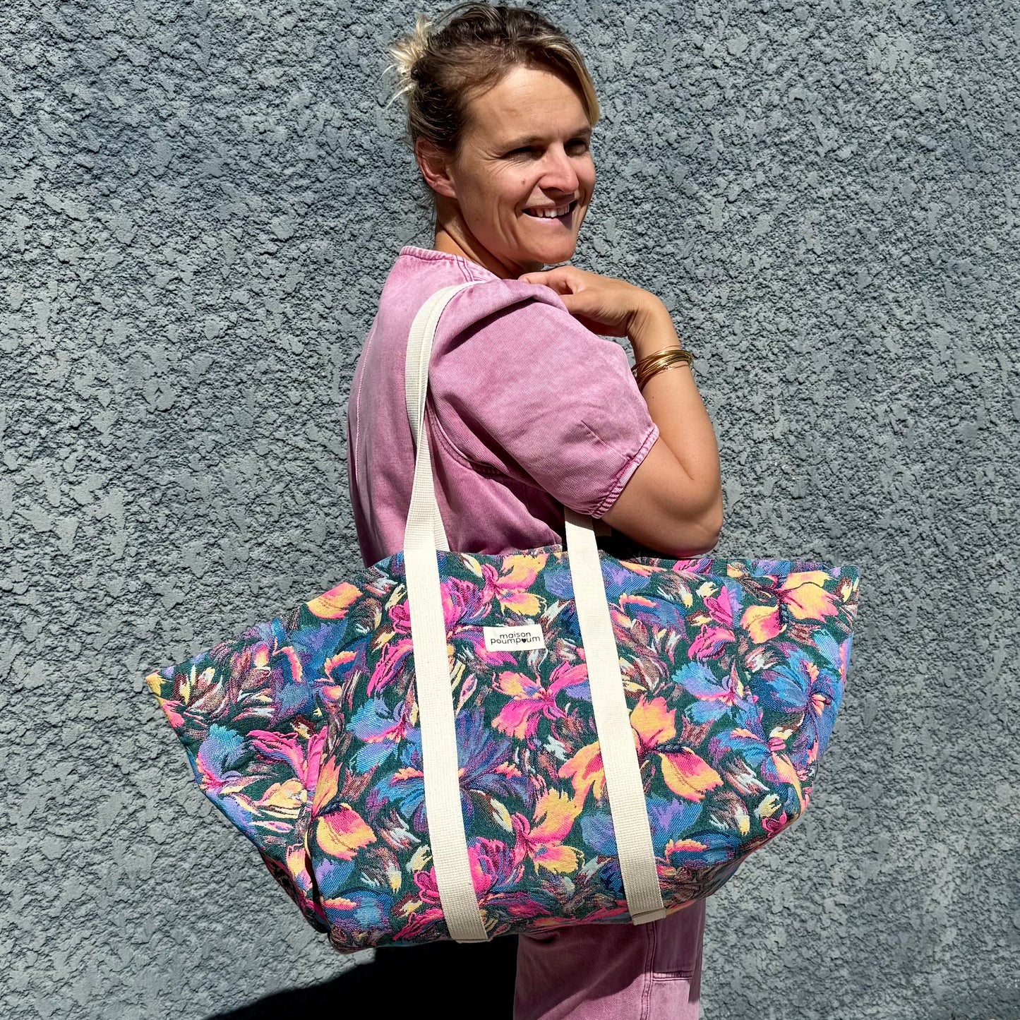 SAC CABAS - Fleuri Fluo Vintage