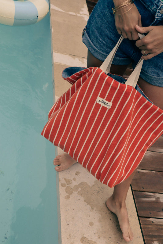 cabas reversible eponge rayure orange maison poumpoum été