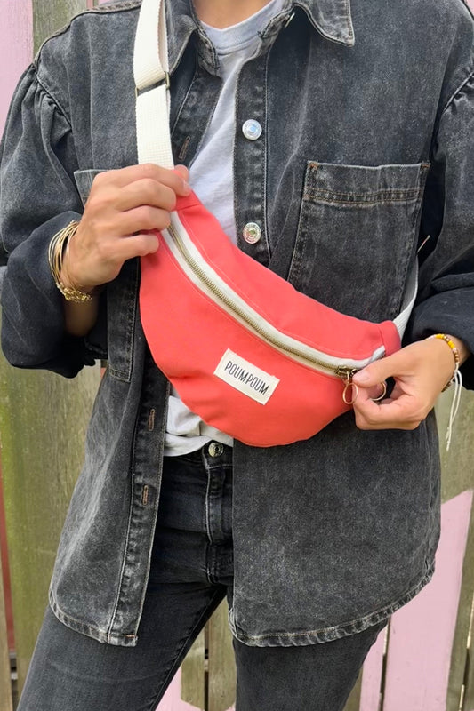 Sac banane coton recycle corail femme maison poumpoum crossbody
