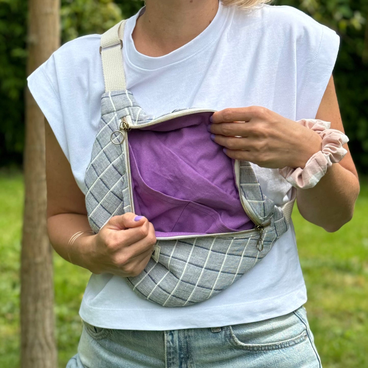 Sac banane - Coton matelassé carreaux bleu
