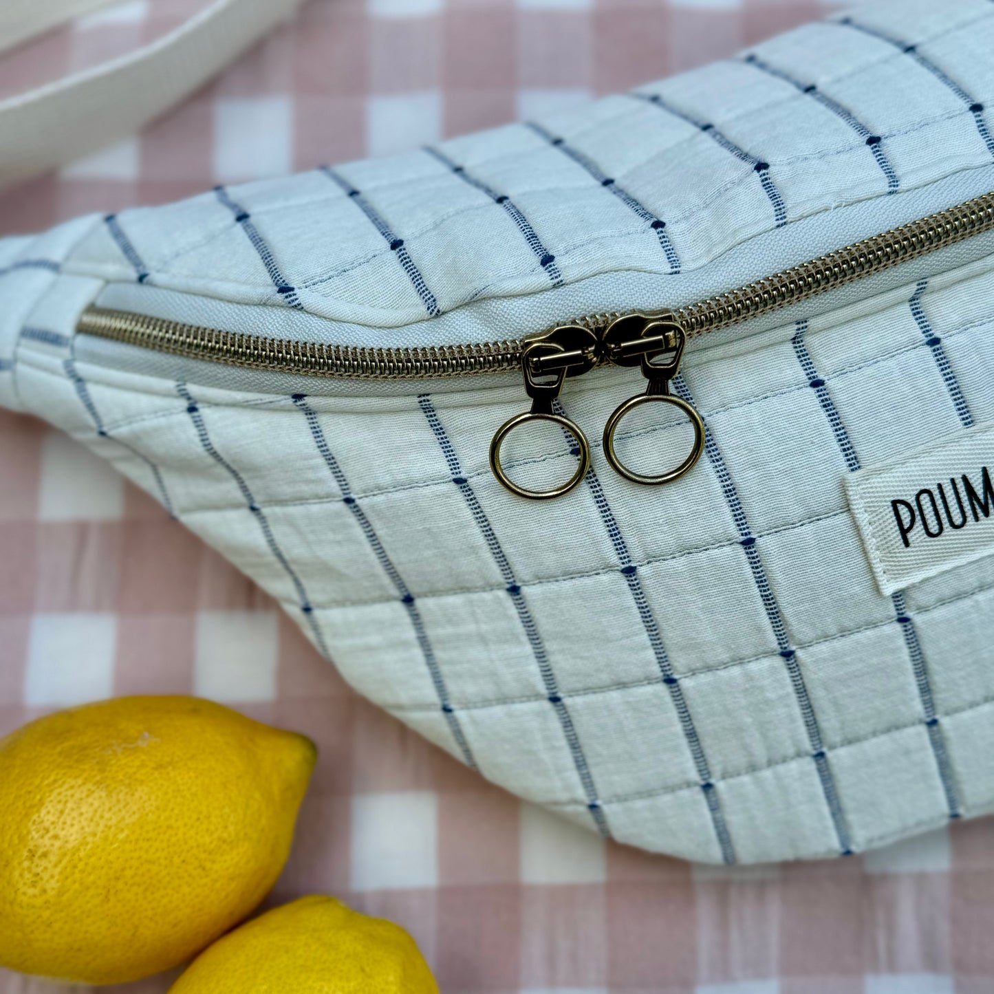 Sac banane - Coton matelassé carreaux crème