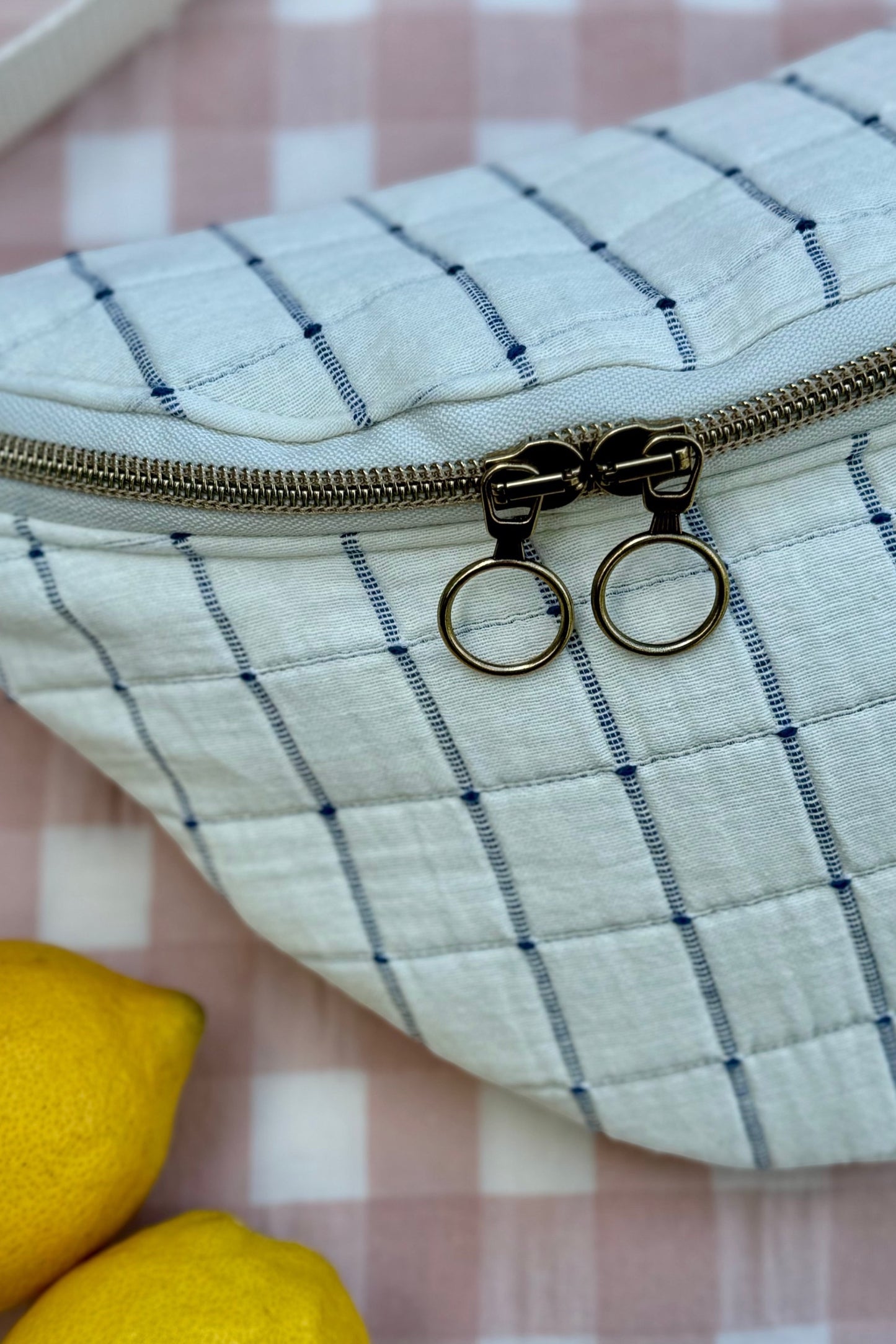 Sac banane - Coton matelassé carreaux crème