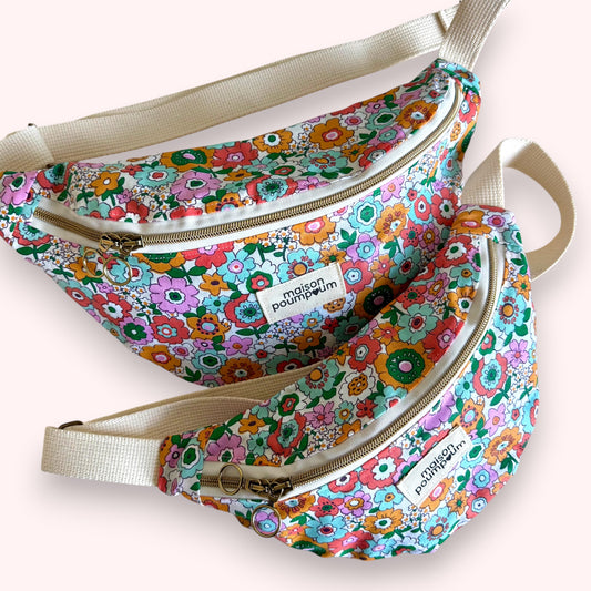 Sac banane - Coton enduit Fleuri "esprit liberty"