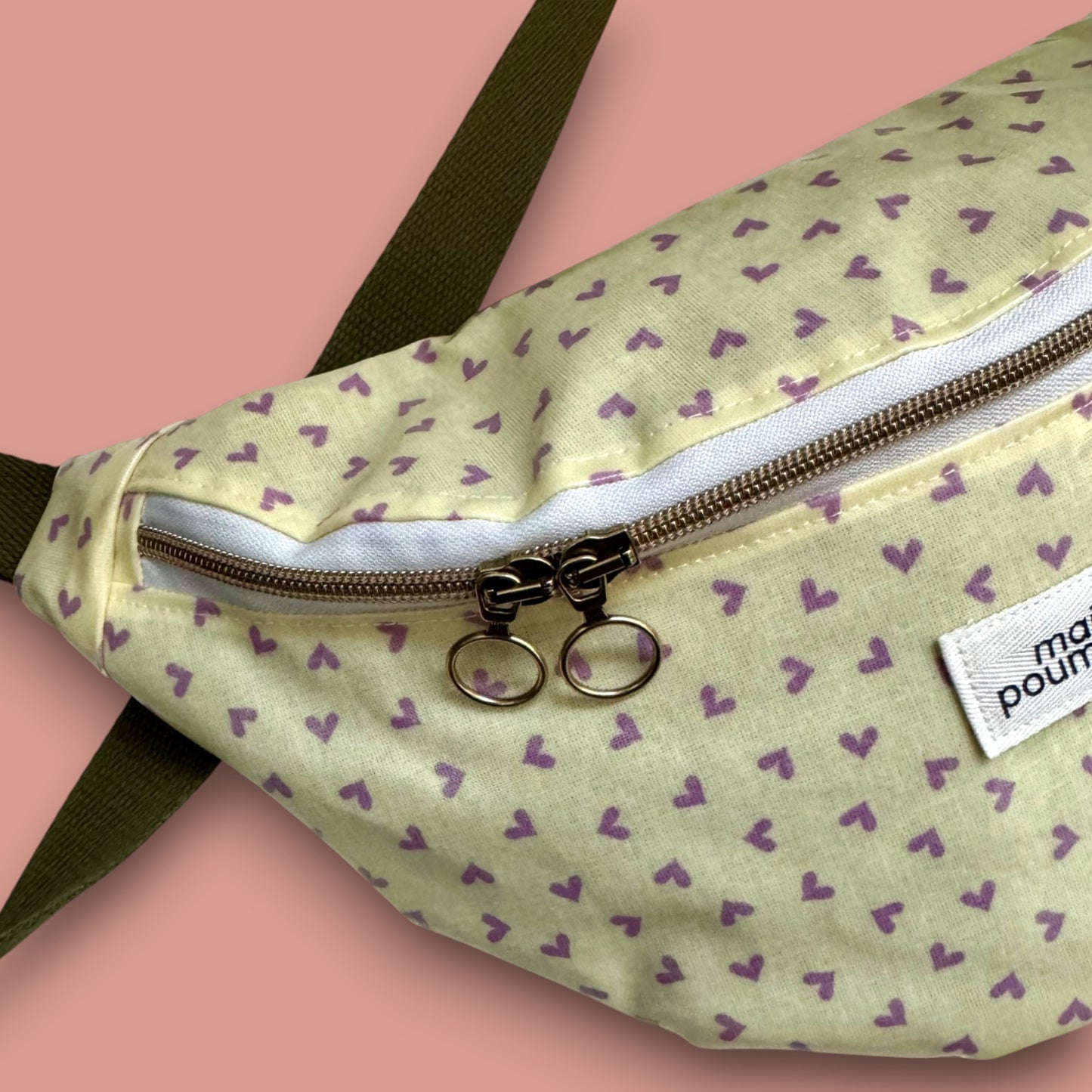 Sac banane - Coton enduit - Coeurs violets & fond jaune