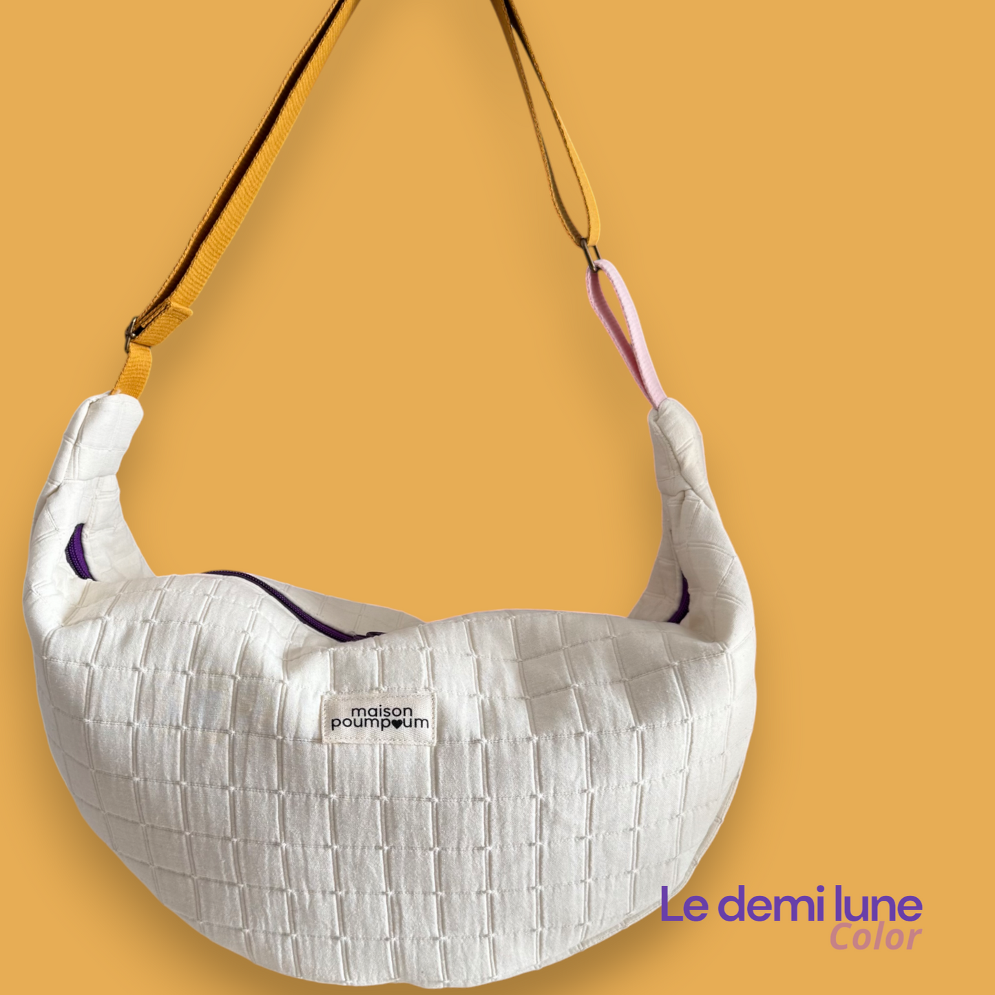 Sac Demi lune - Jacquard crème - Sangle colorée