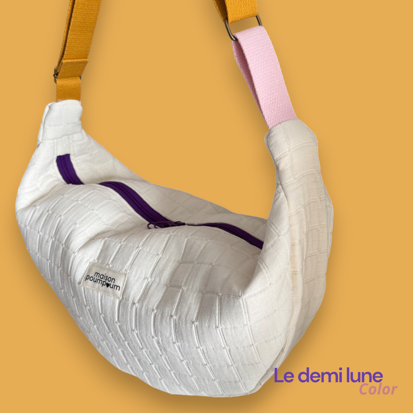 Sac Demi lune - Jacquard crème - Sangle colorée
