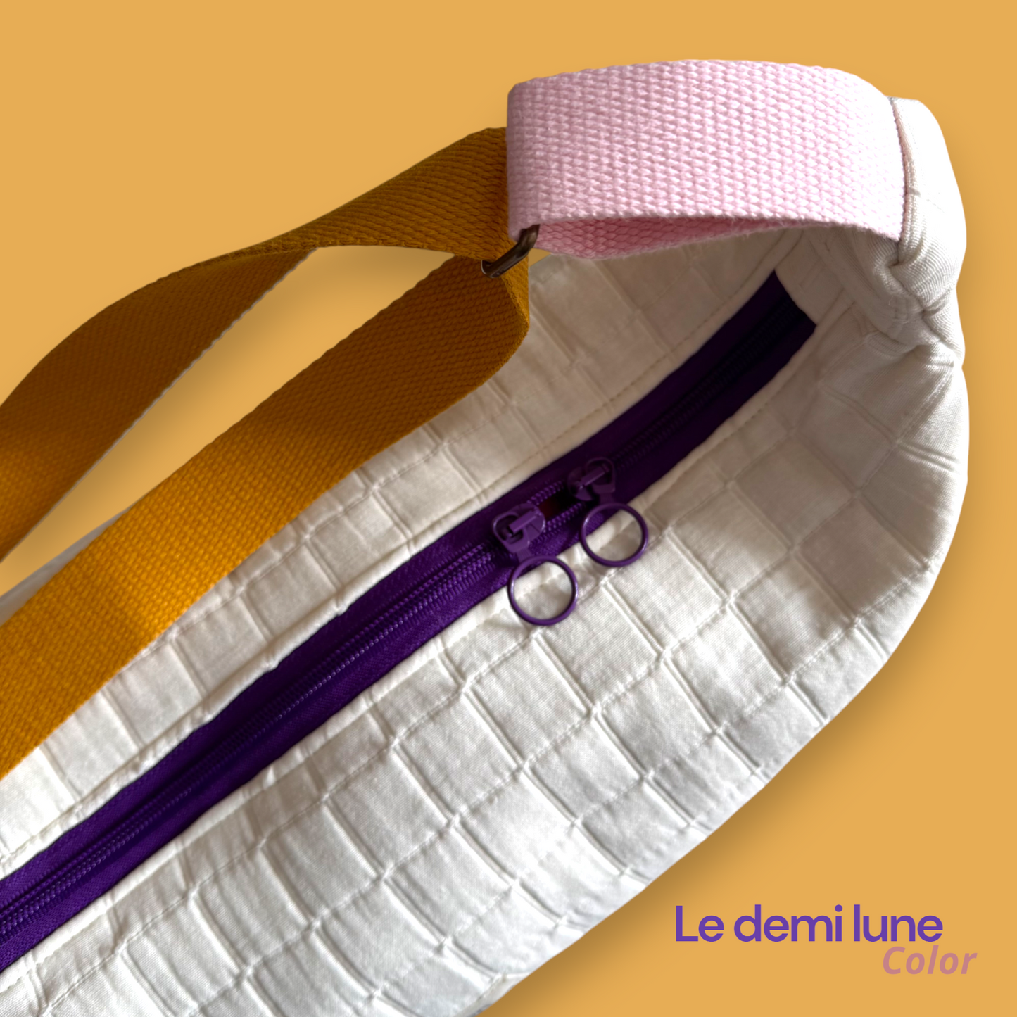 Sac Demi lune - Jacquard crème - Sangle colorée