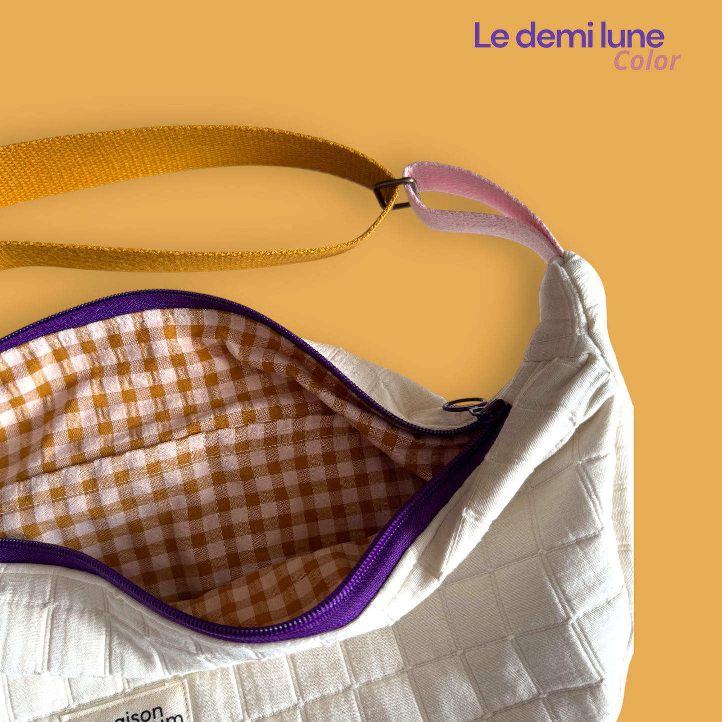 Sac Demi lune - Jacquard crème - Sangle colorée