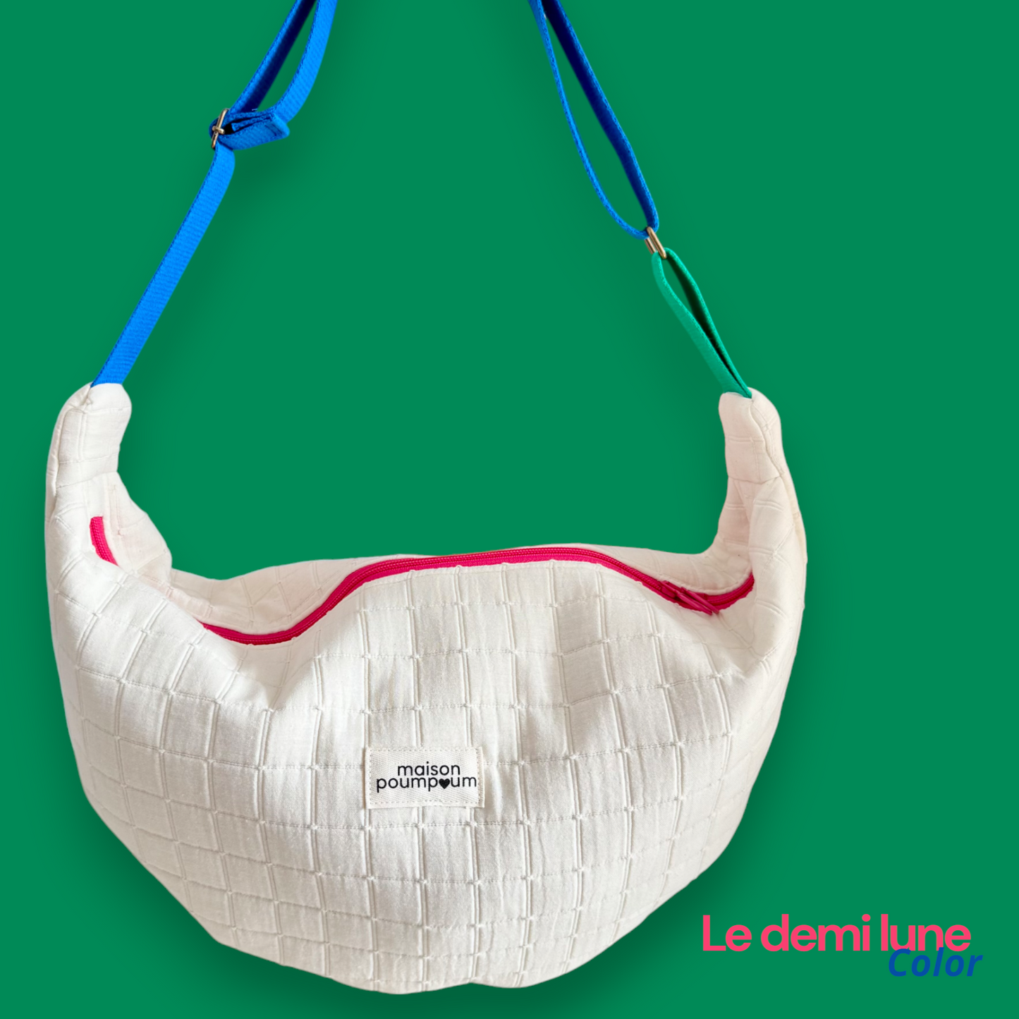 Sac Demi lune - Jacquard crème - Sangle colorée