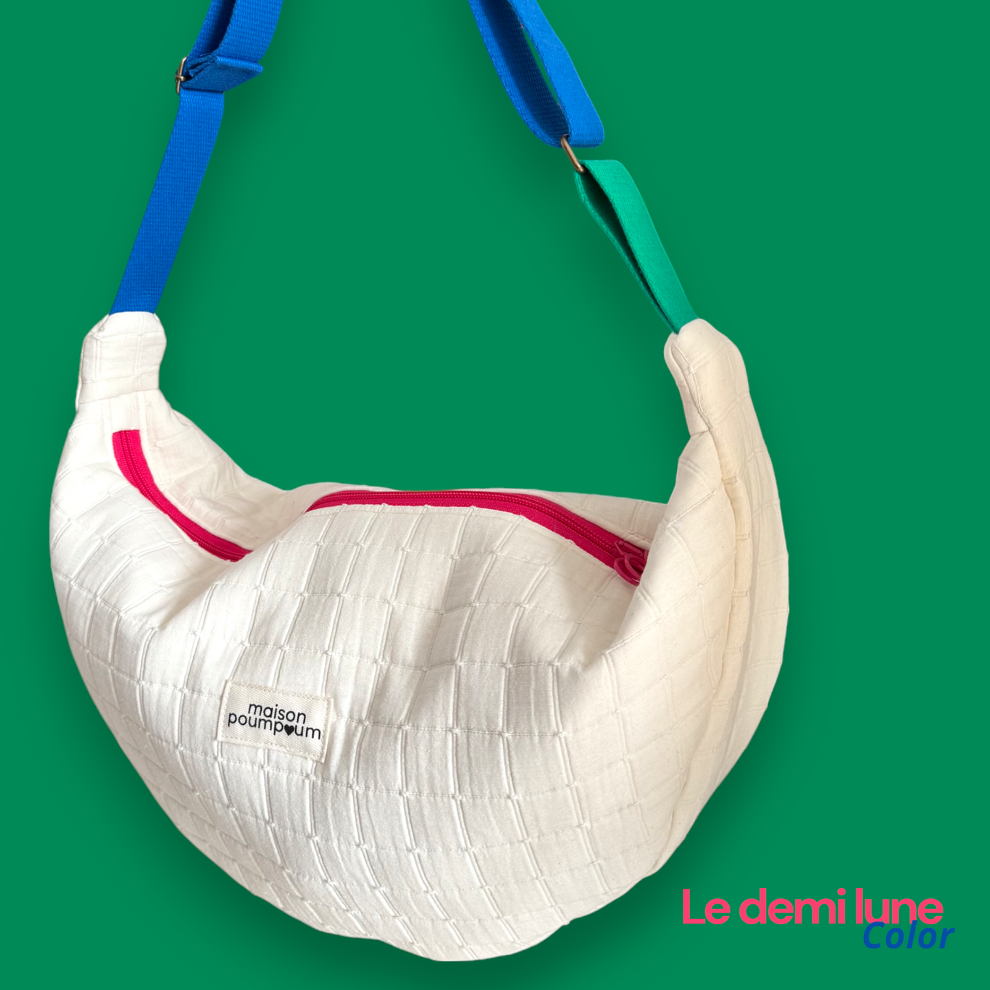 Sac Demi lune - Jacquard crème - Sangle colorée