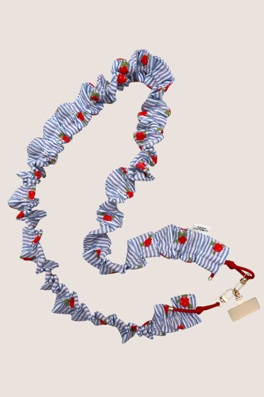 Cordon téléphone à froufrous Jacquard rayure fleurie – Maison PoumPoum