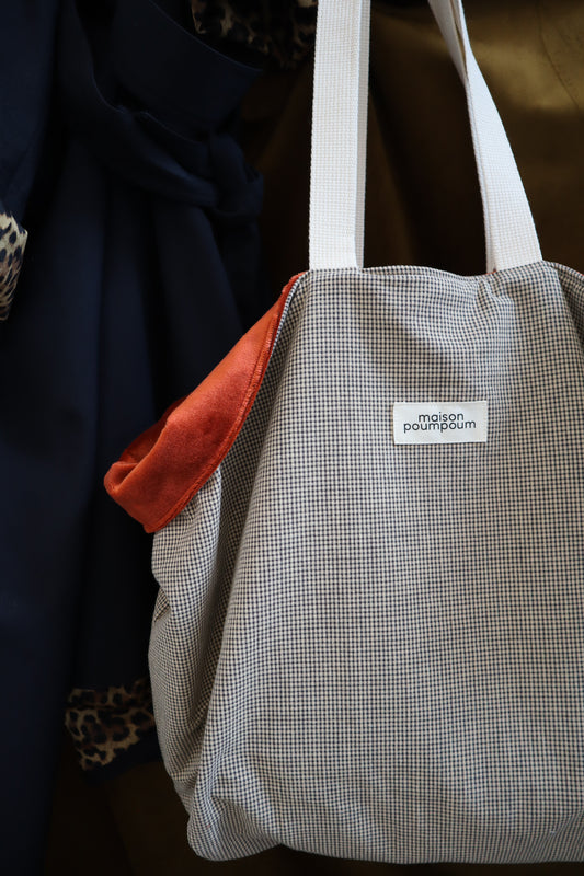 Cabas réversible - Velours Rouille & Petit vichy