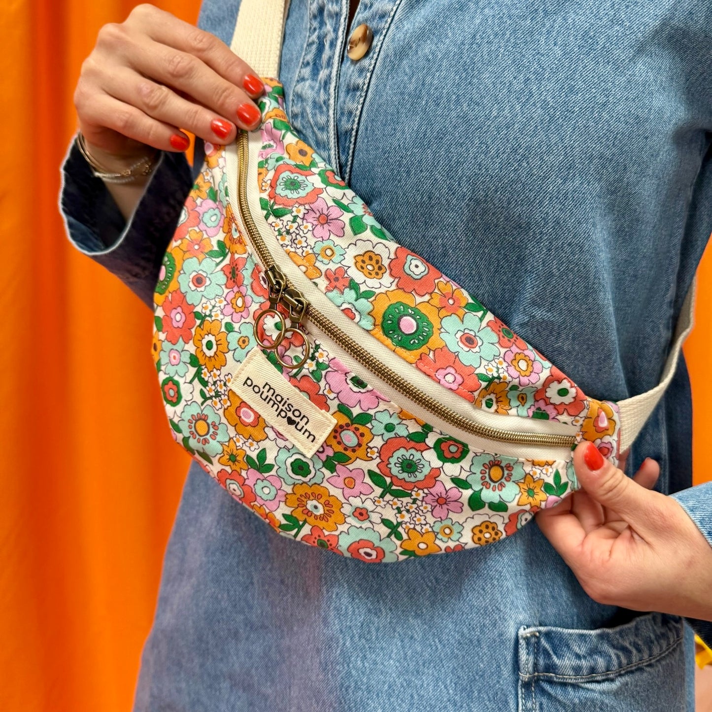 Sac banane - Coton enduit Fleuri "esprit liberty"