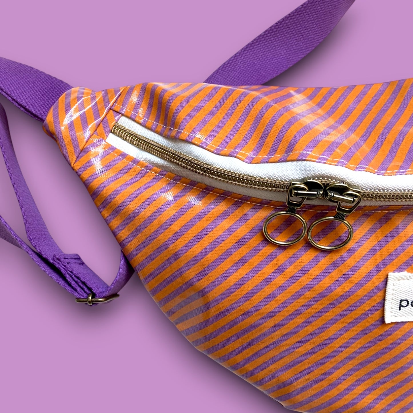 Sac banane - Coton enduit - Rayure violets & orange