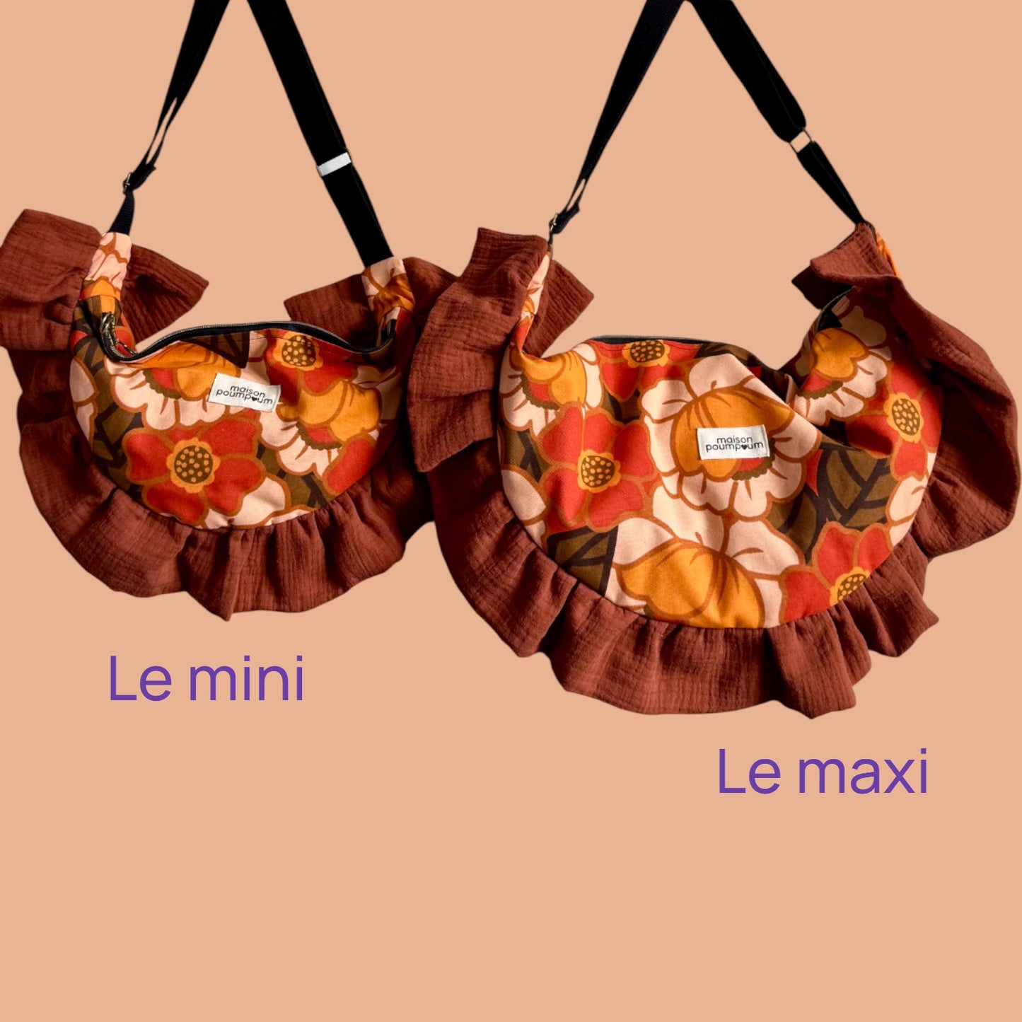 Sac Demi-Lune – Coton fleuri 70’s et Froufrous