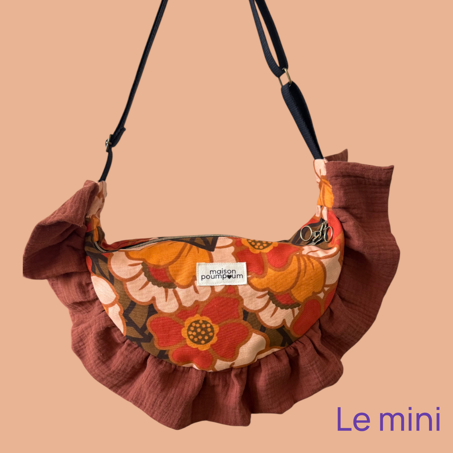 Sac Demi-Lune – Coton fleuri 70’s et Froufrous