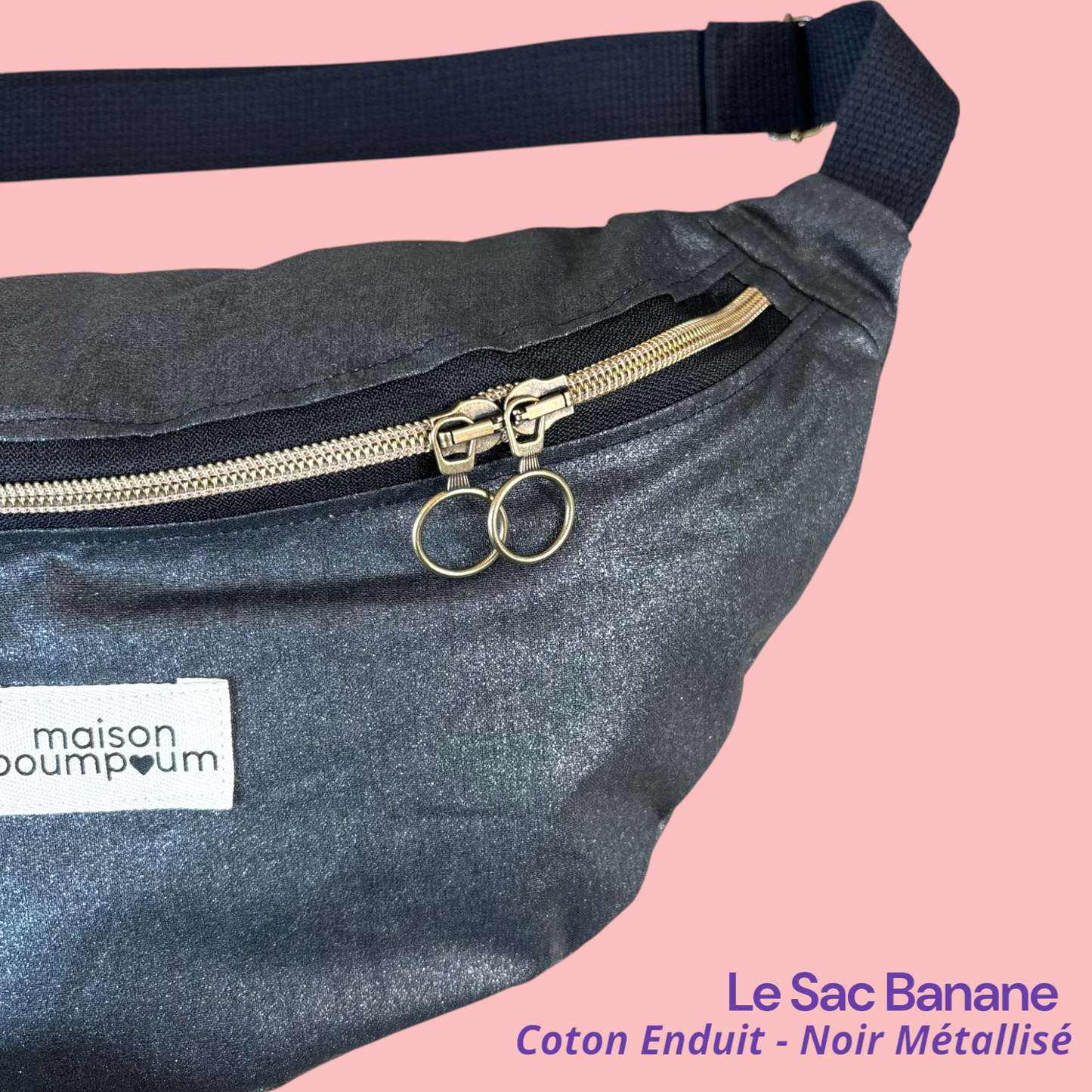 Sac Banane Coton Enduit Metallisé Noir zoom