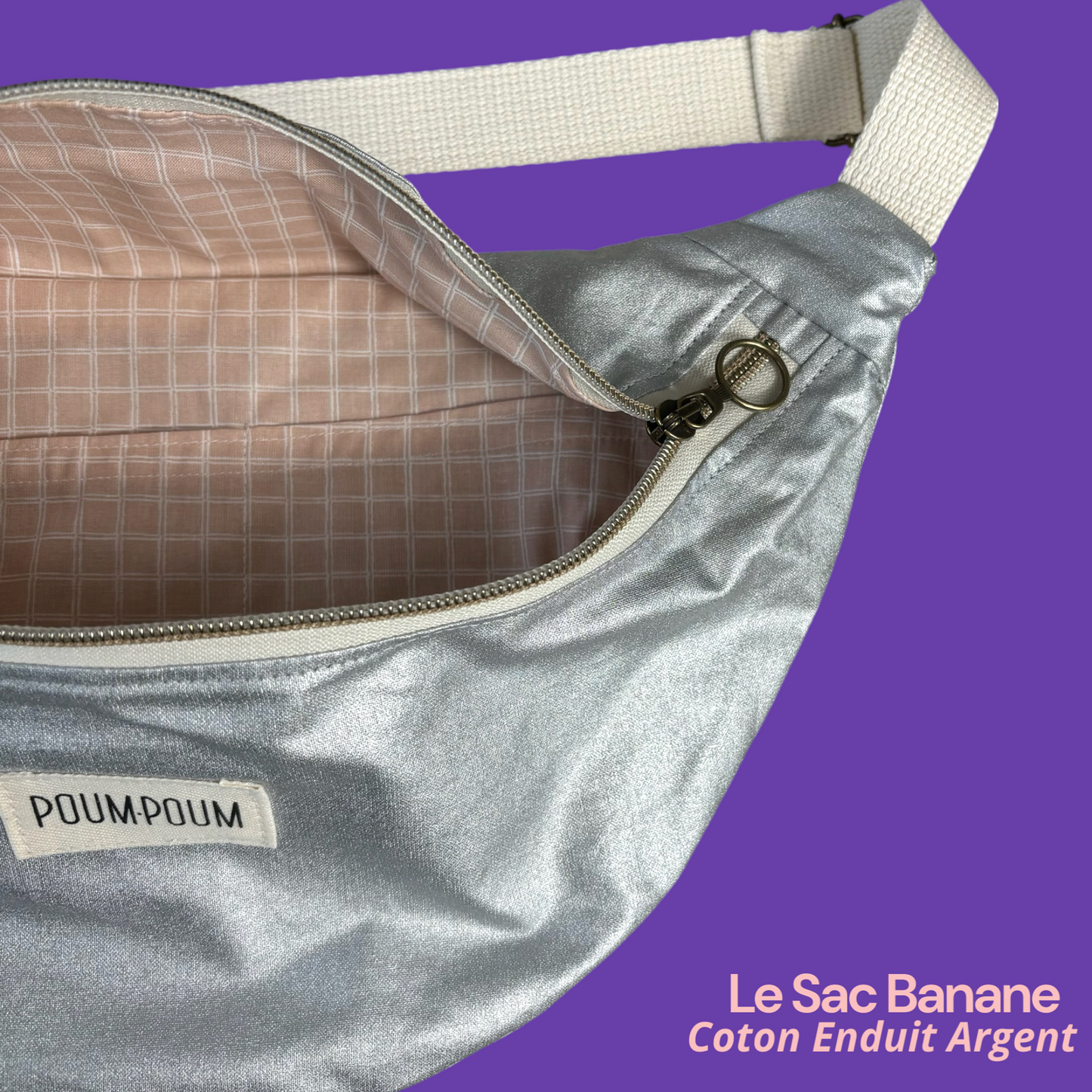 Sac Banane Enduit Argent Zoom Interieur