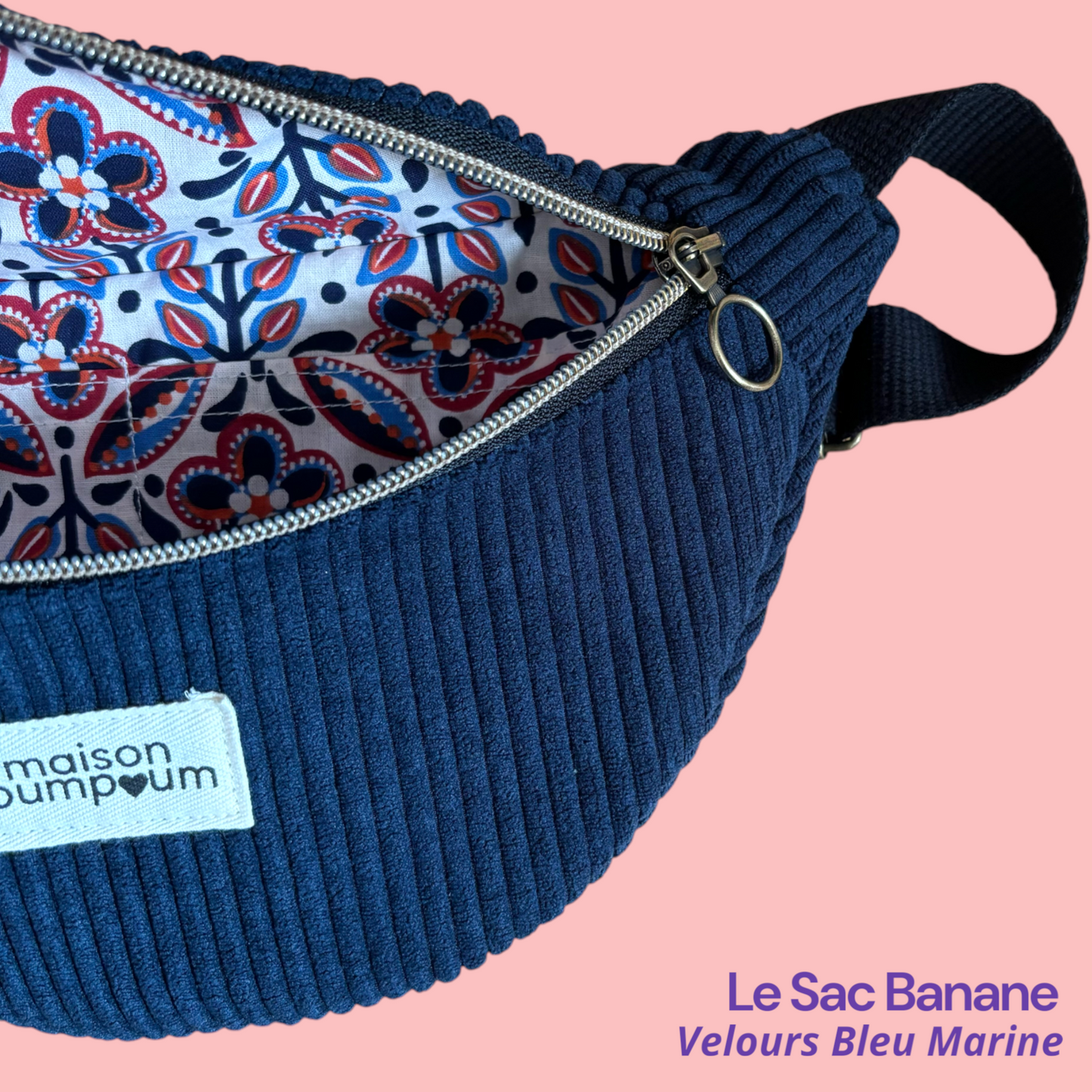 Sac Banane Velours Bleu Marine Zoom Intérieur 2