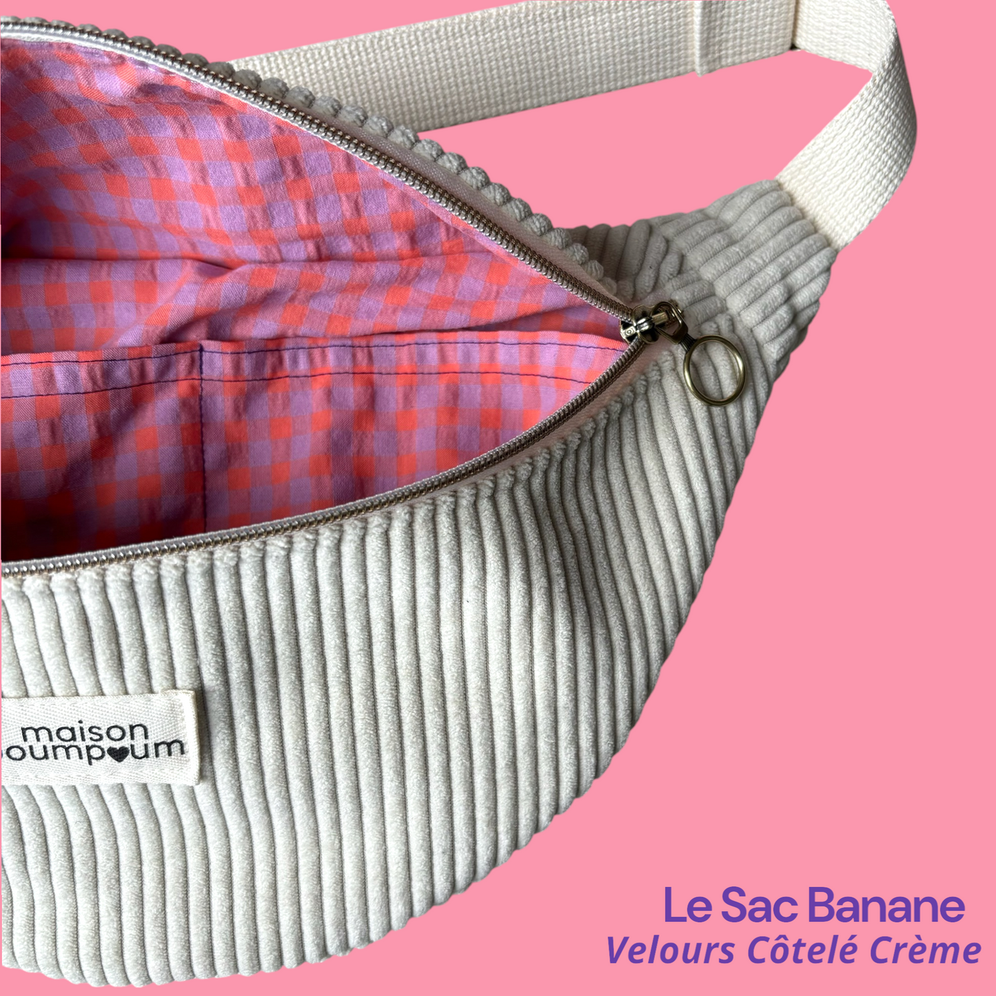 Sac Banane Velours Crème Zoom interieur 2