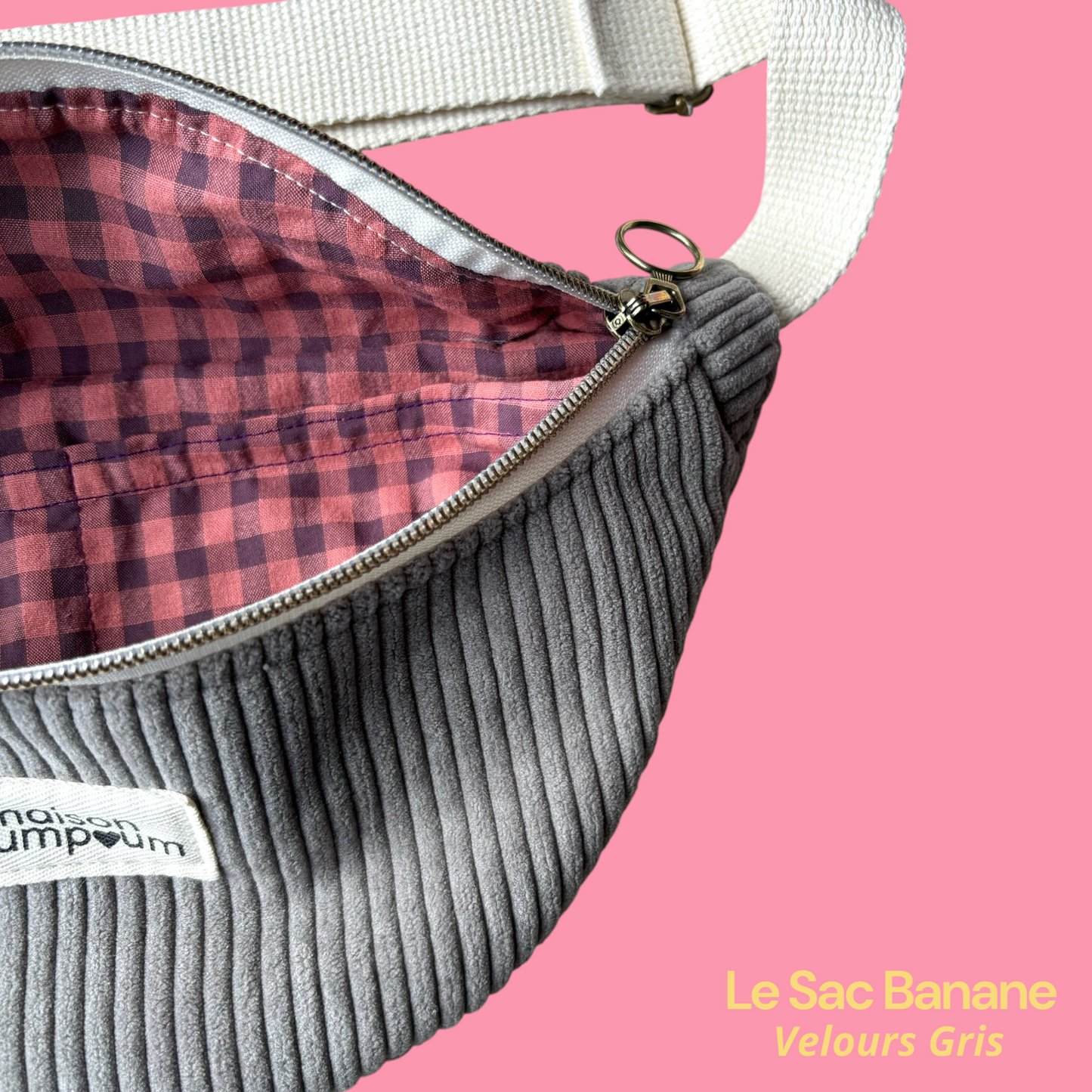 Sac Banane Velours Gris zoom interieur
