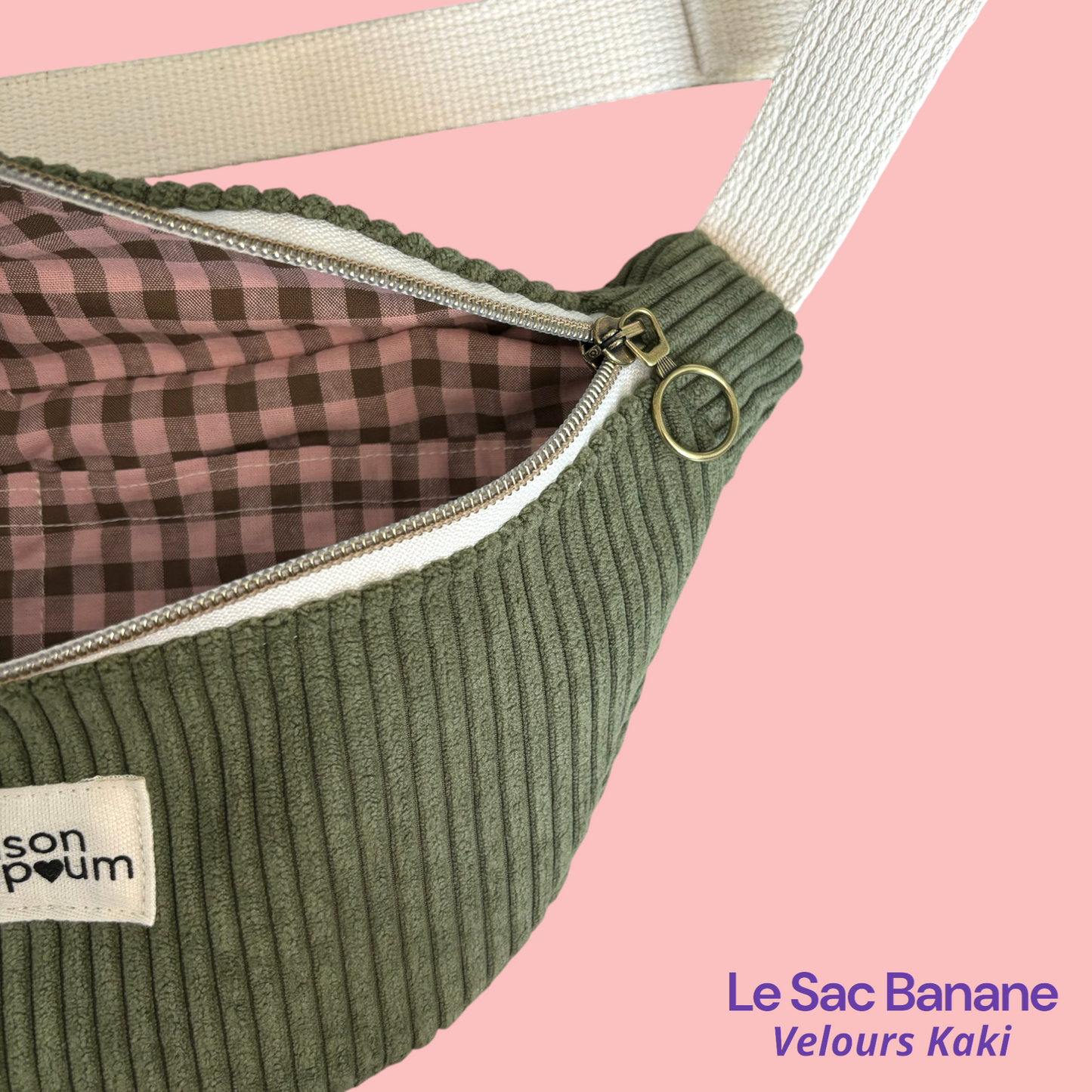 Sac Banane Velours Kaki zoom interieur