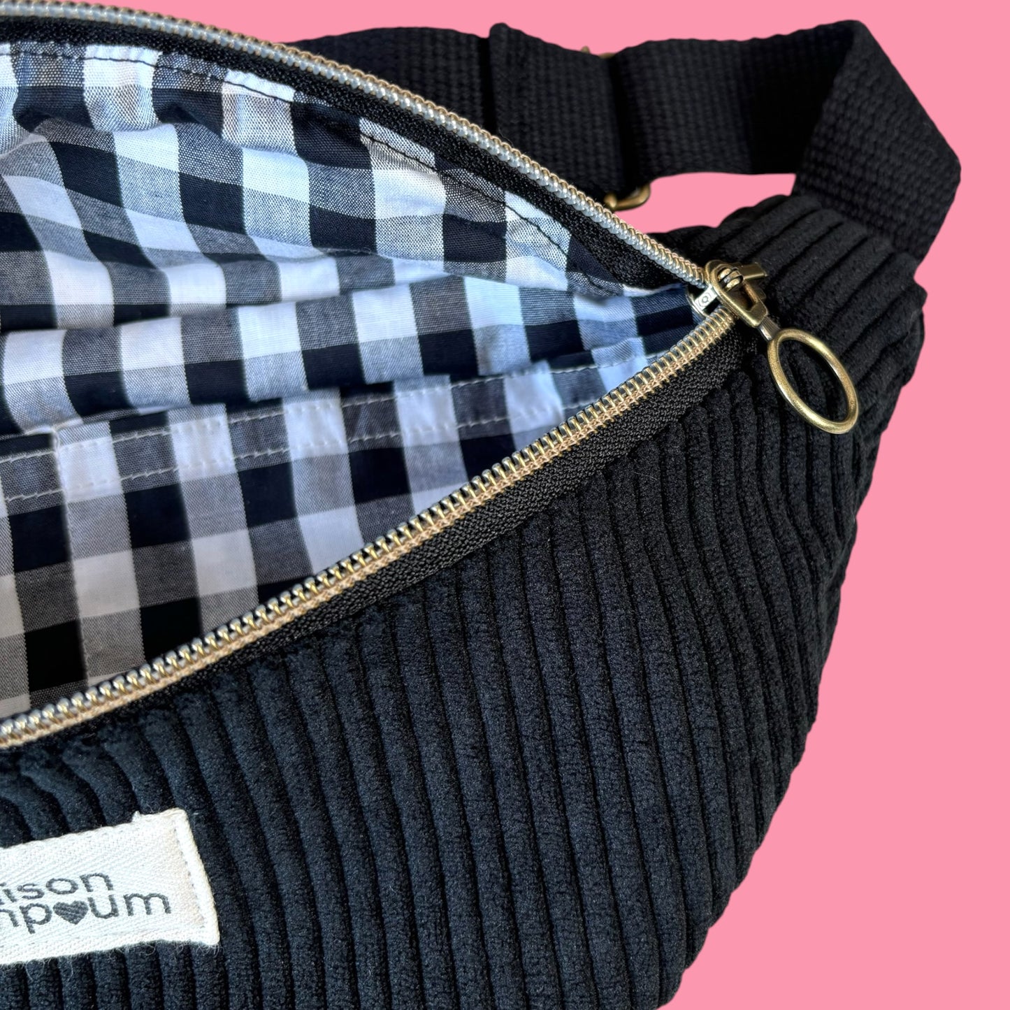 Sac Banane Velours Noir-Vichy