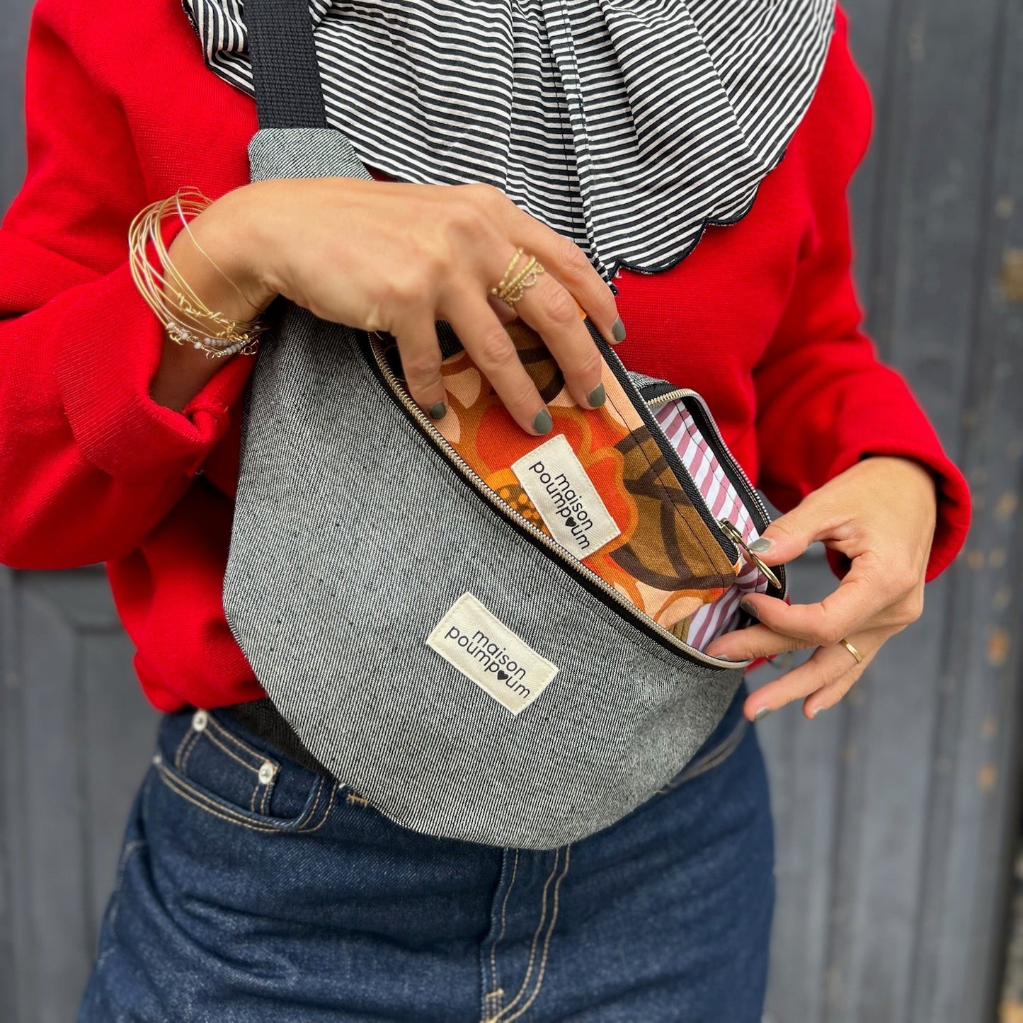 Sac banane jean gris chiné