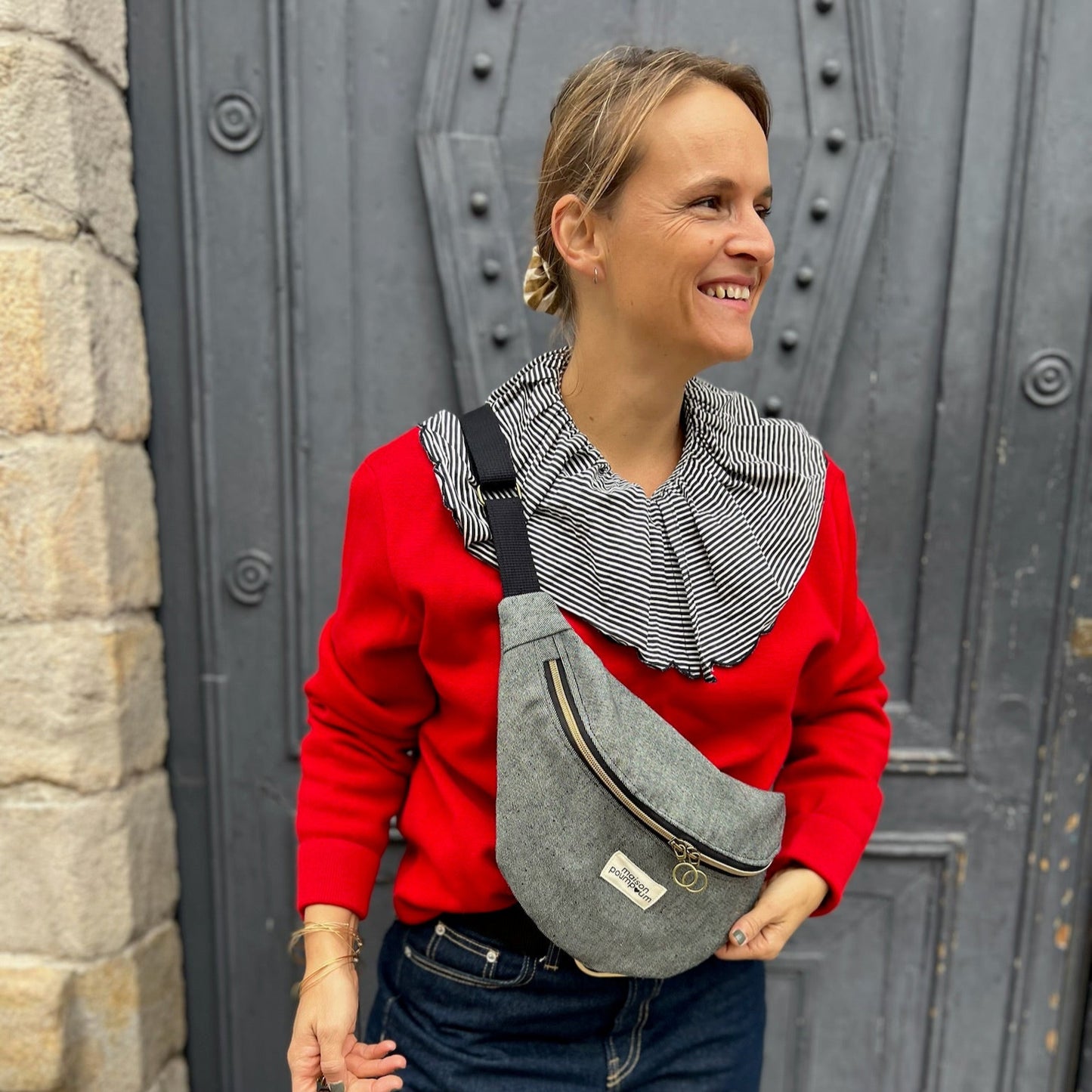Sac banane jean gris chiné