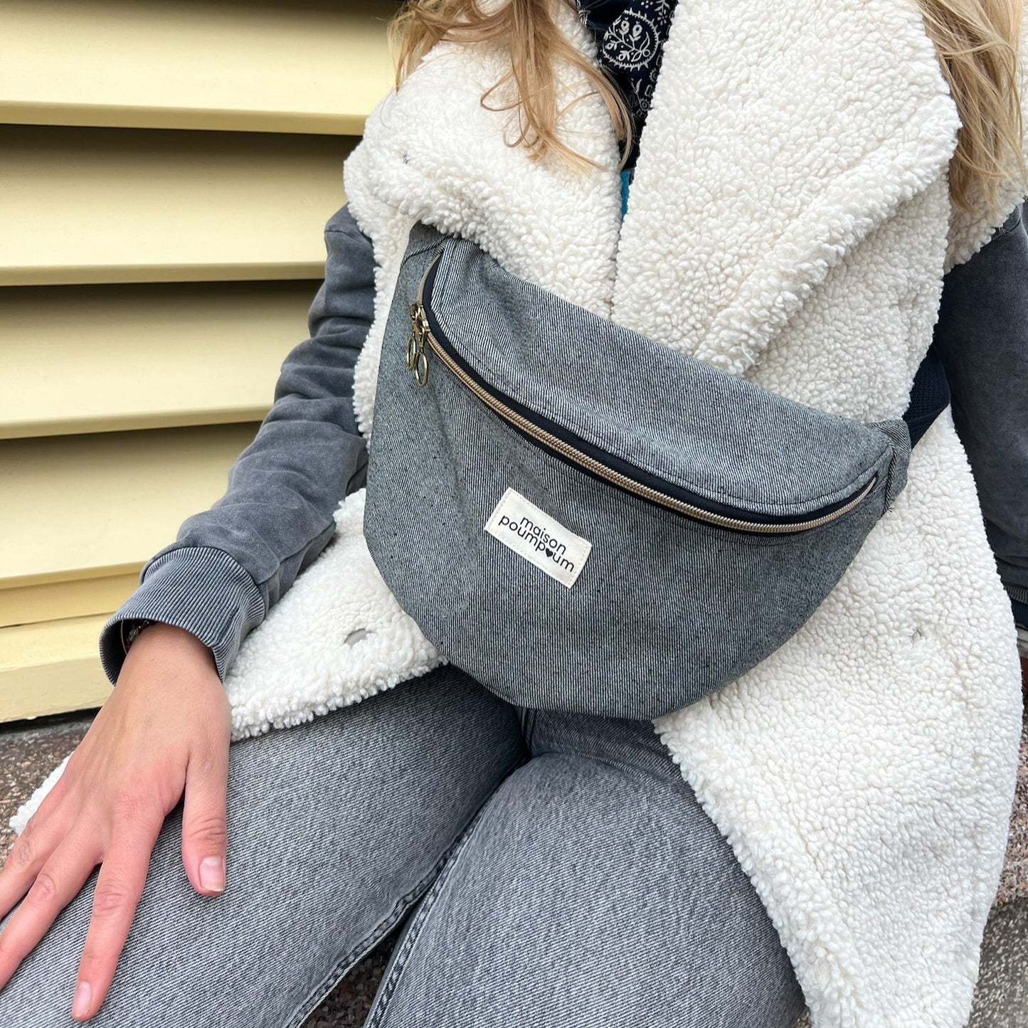 Sac banane jean gris chiné