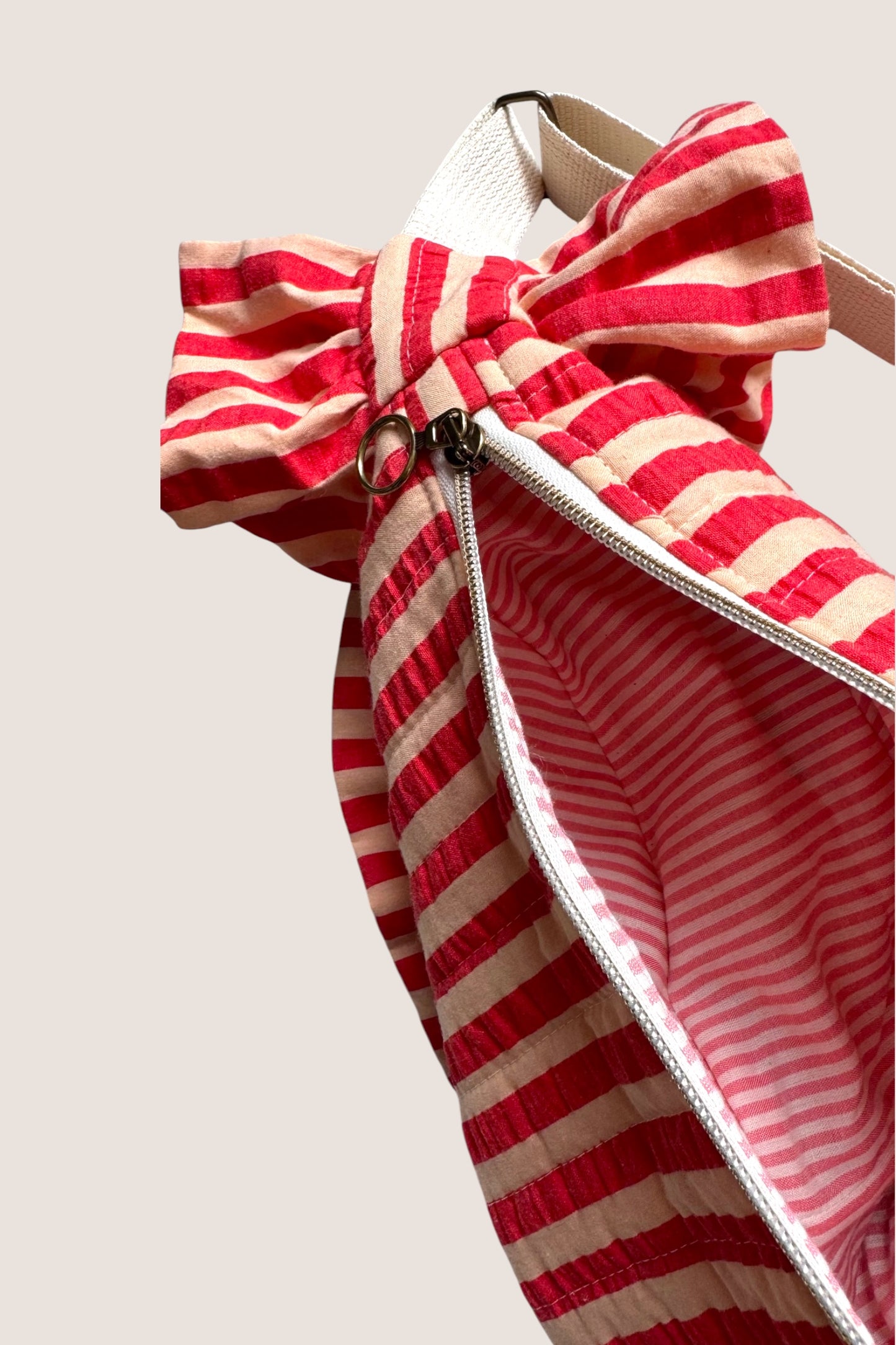 Sac demi lune rayure rouge froufrous Maison PoumPoum DOUBLURE