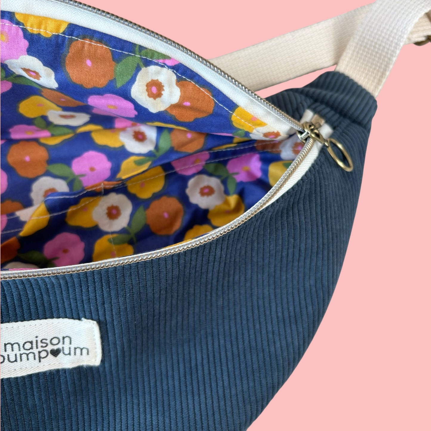 Sac Banane Velours Bleu Orage zoom interieur