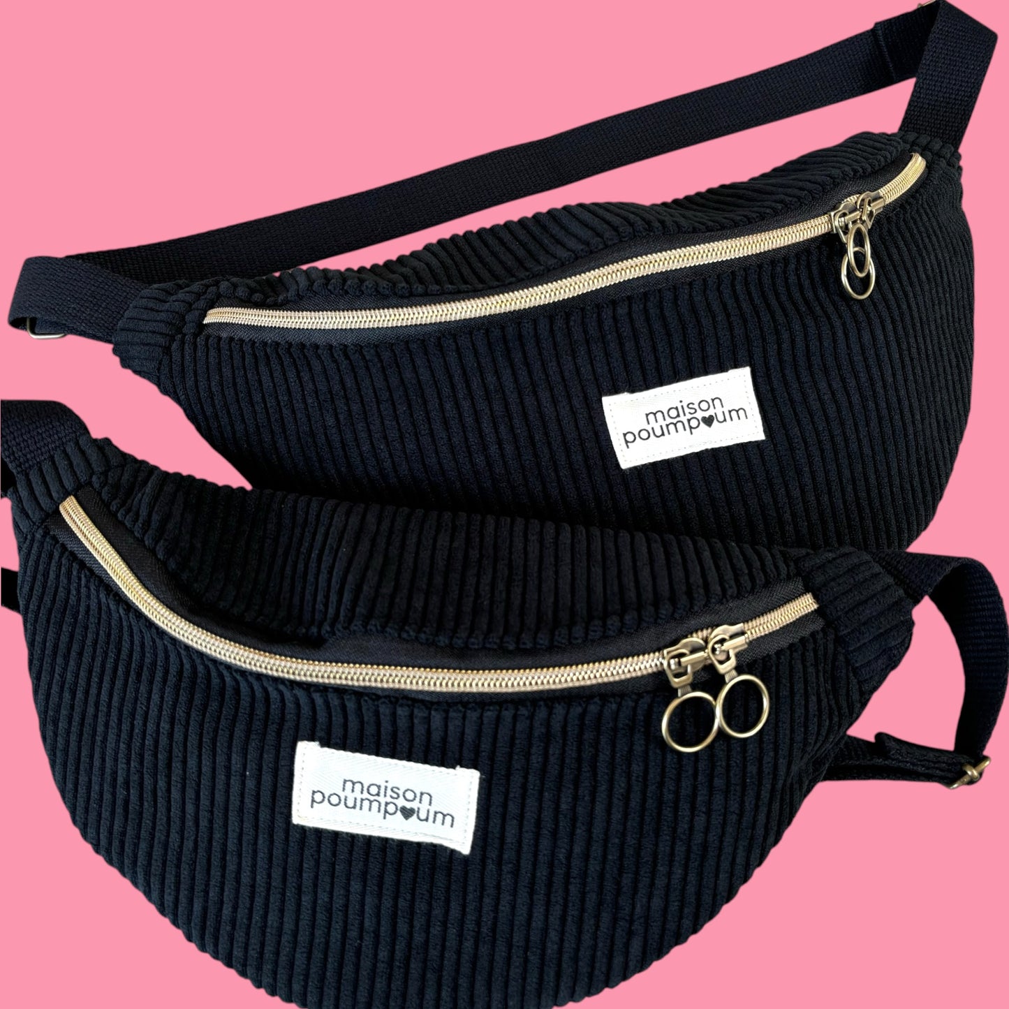 Sacs Bananes Velours Noir Grosse Côte