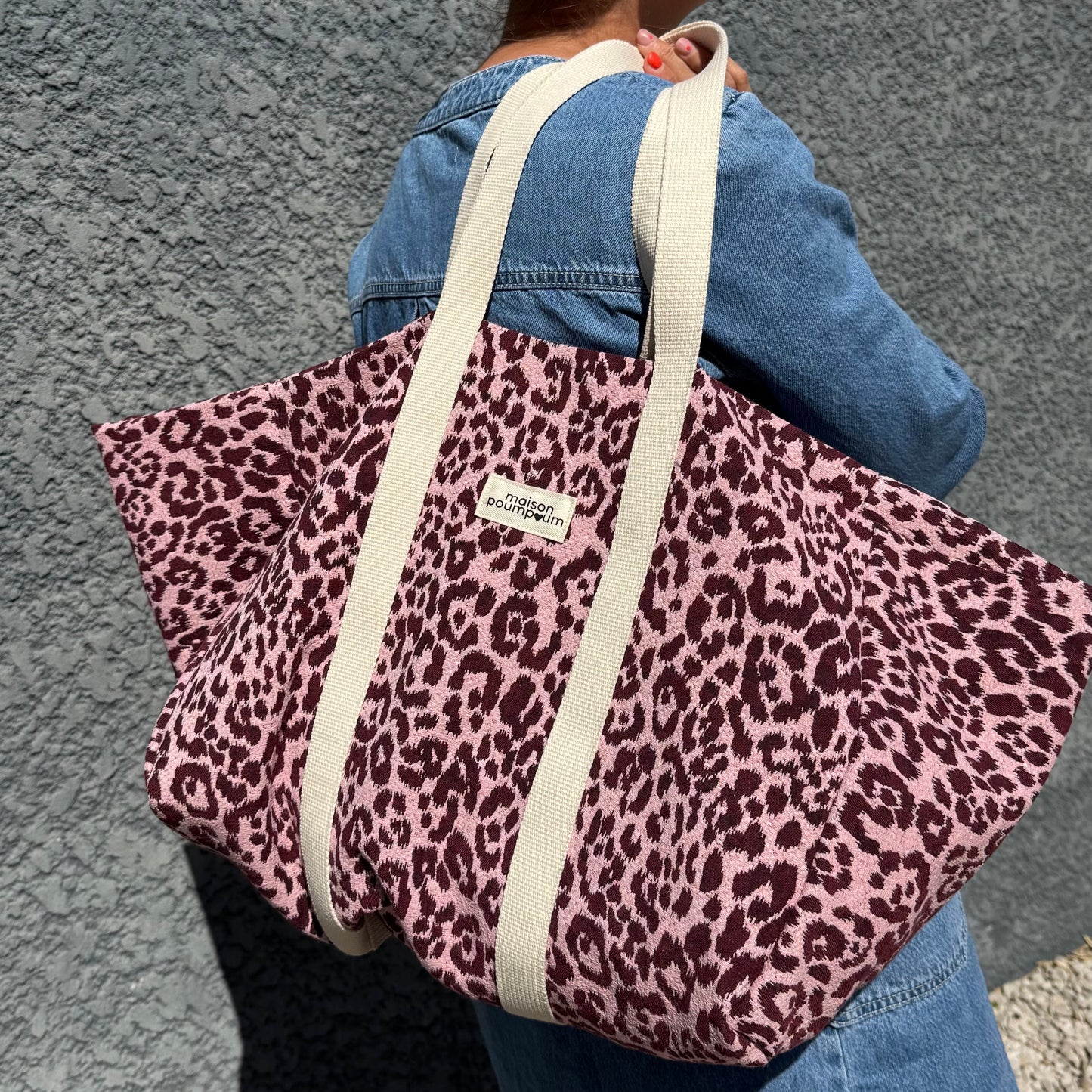 cabas leopard rose - épaule