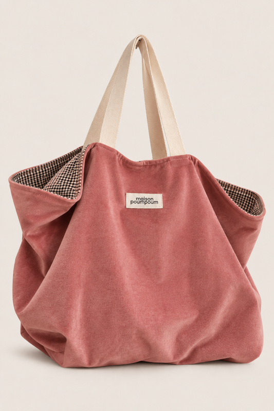 Cabas réversible - Velours Rose & Petit vichy
