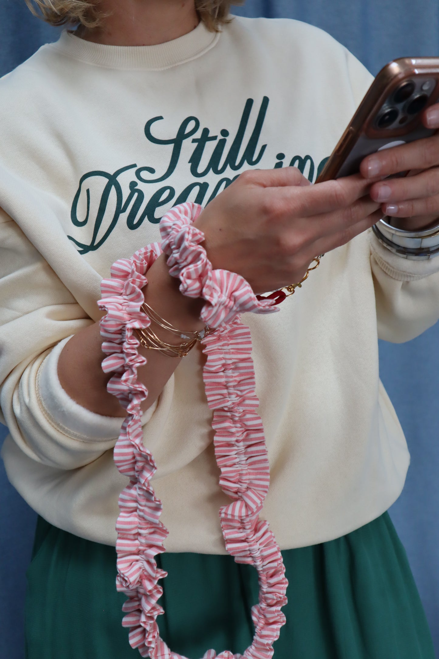 cordon telephone froufrous rayure rose porte Maison PoumPoum