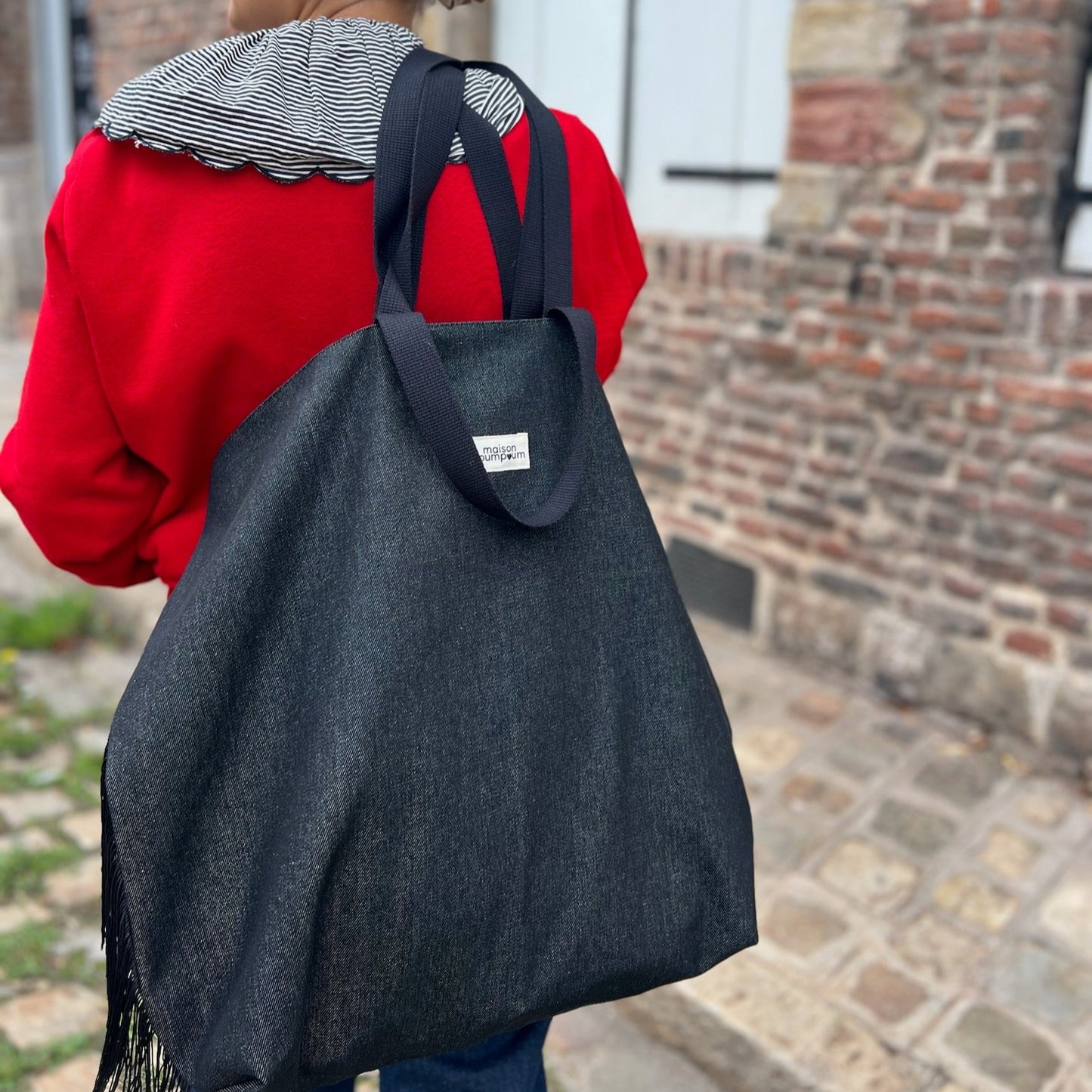Maxi Totebag - Jean noir à franges