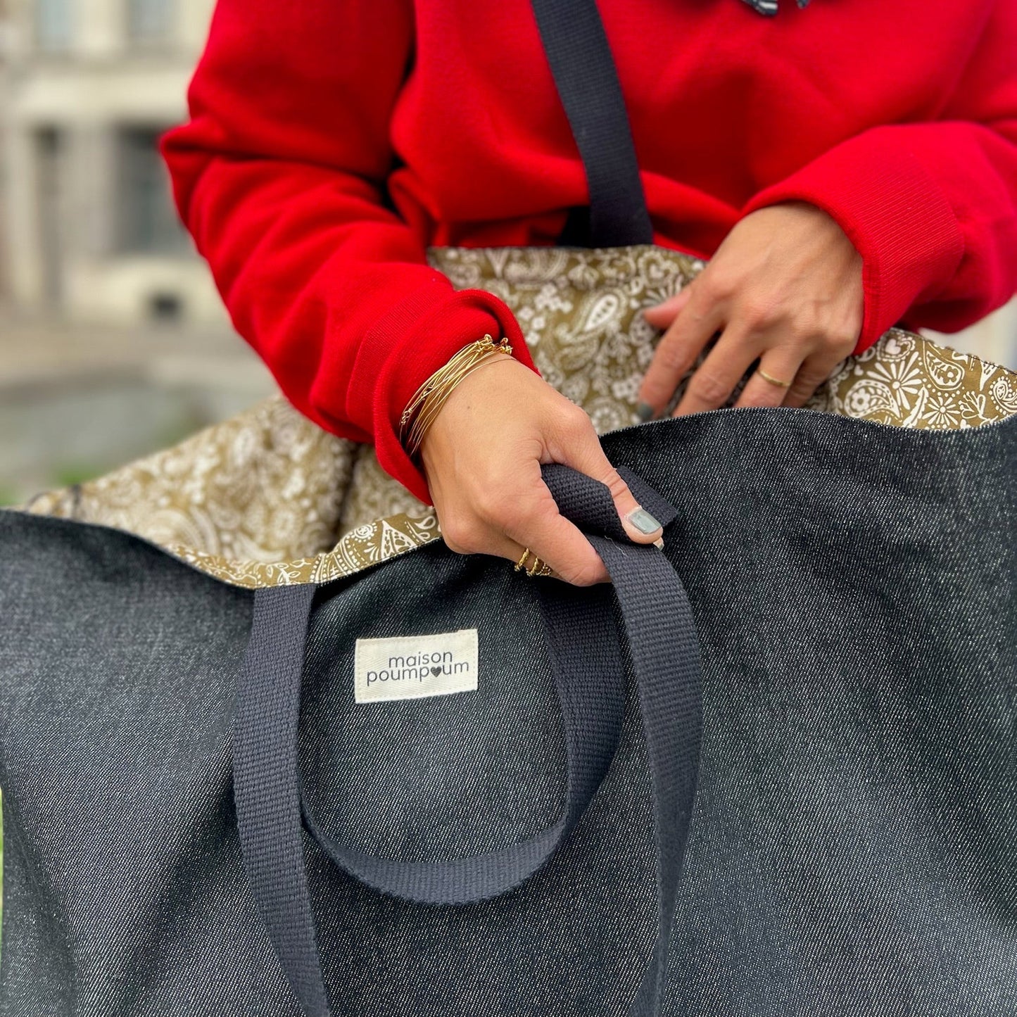 Maxi Totebag - Jean noir à franges
