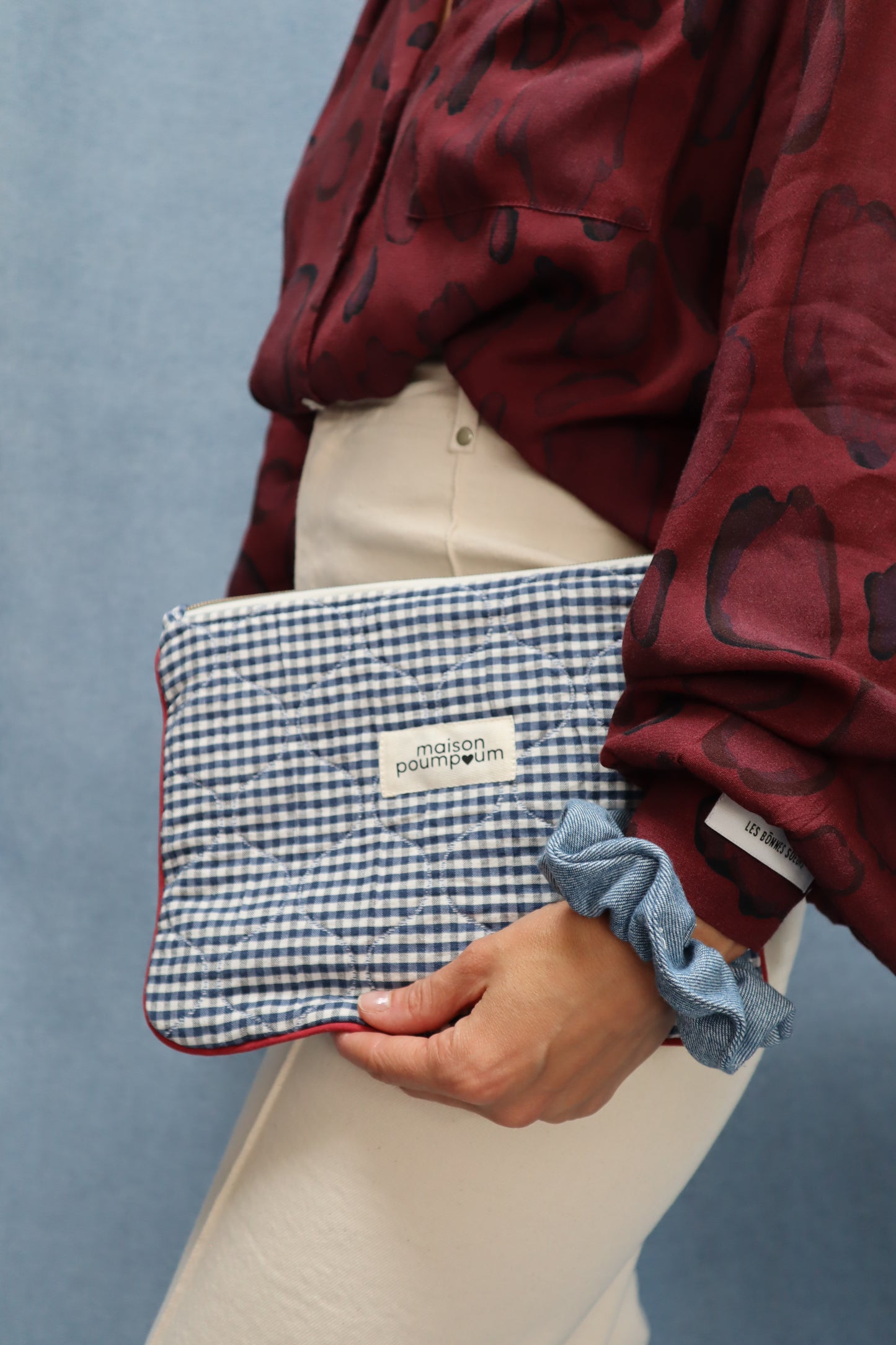 pochette vichy marine maison poumpoum main