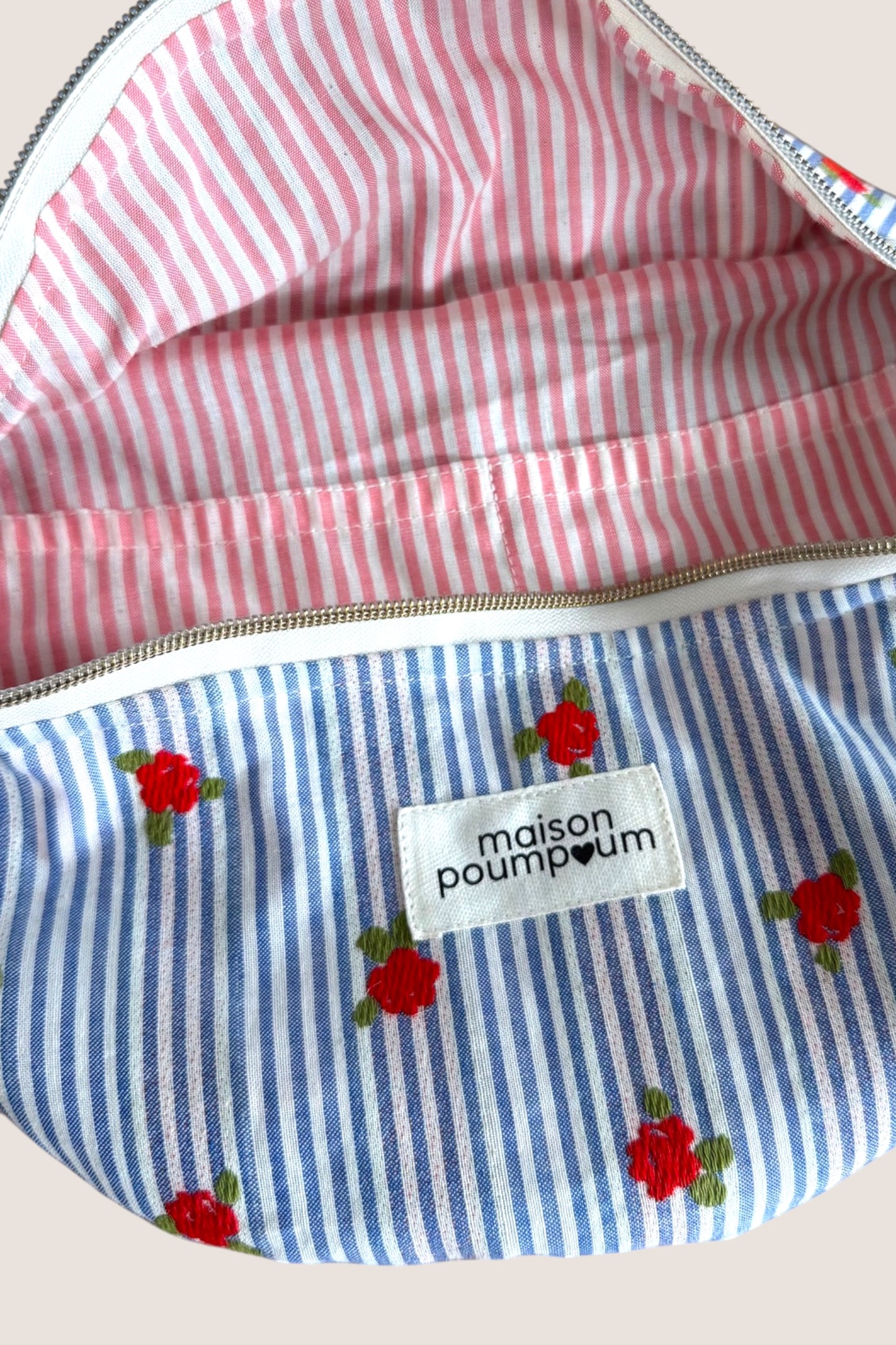 sac banane jacquard rayé fleuri doublure