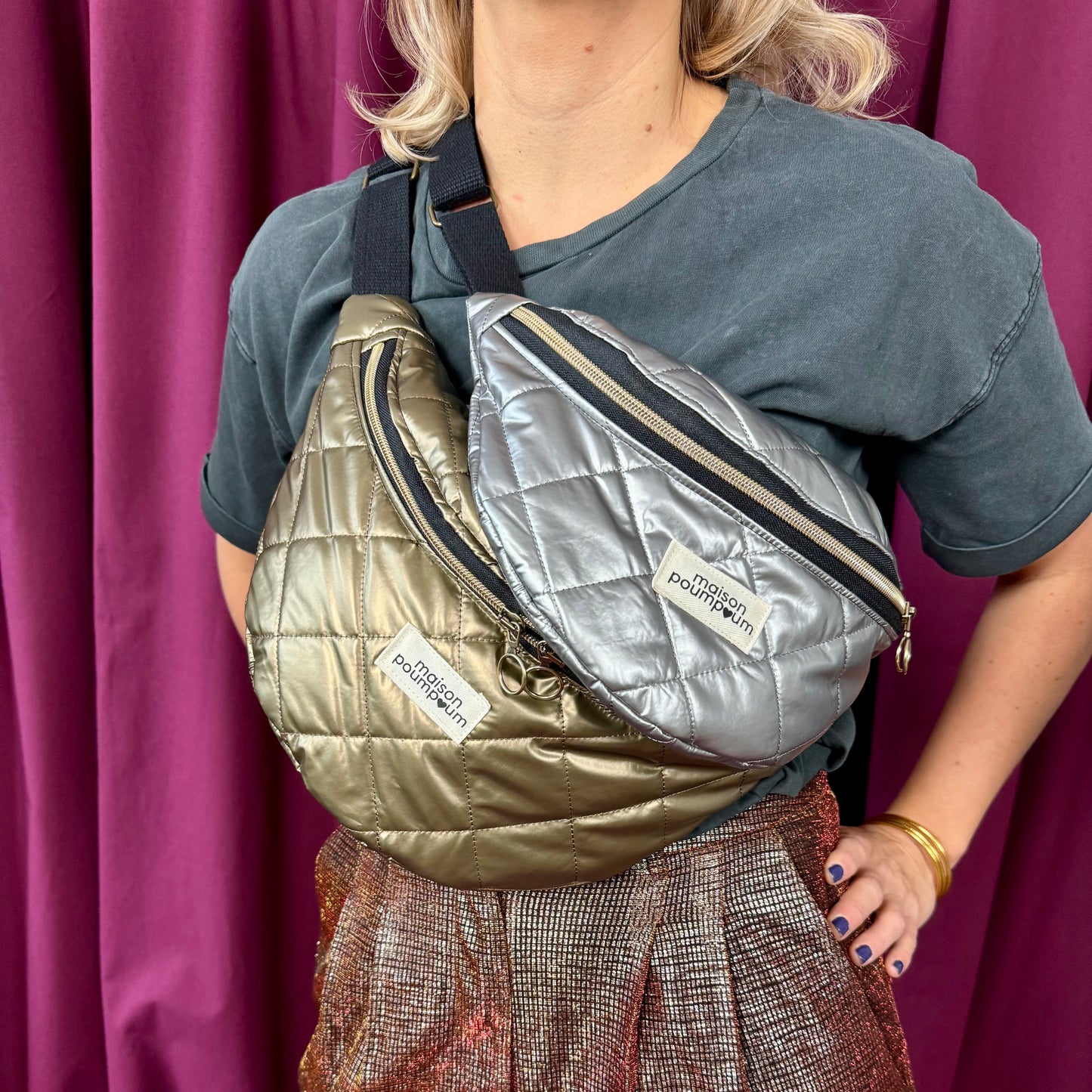 sac banane matelassé cuivré duo argenté