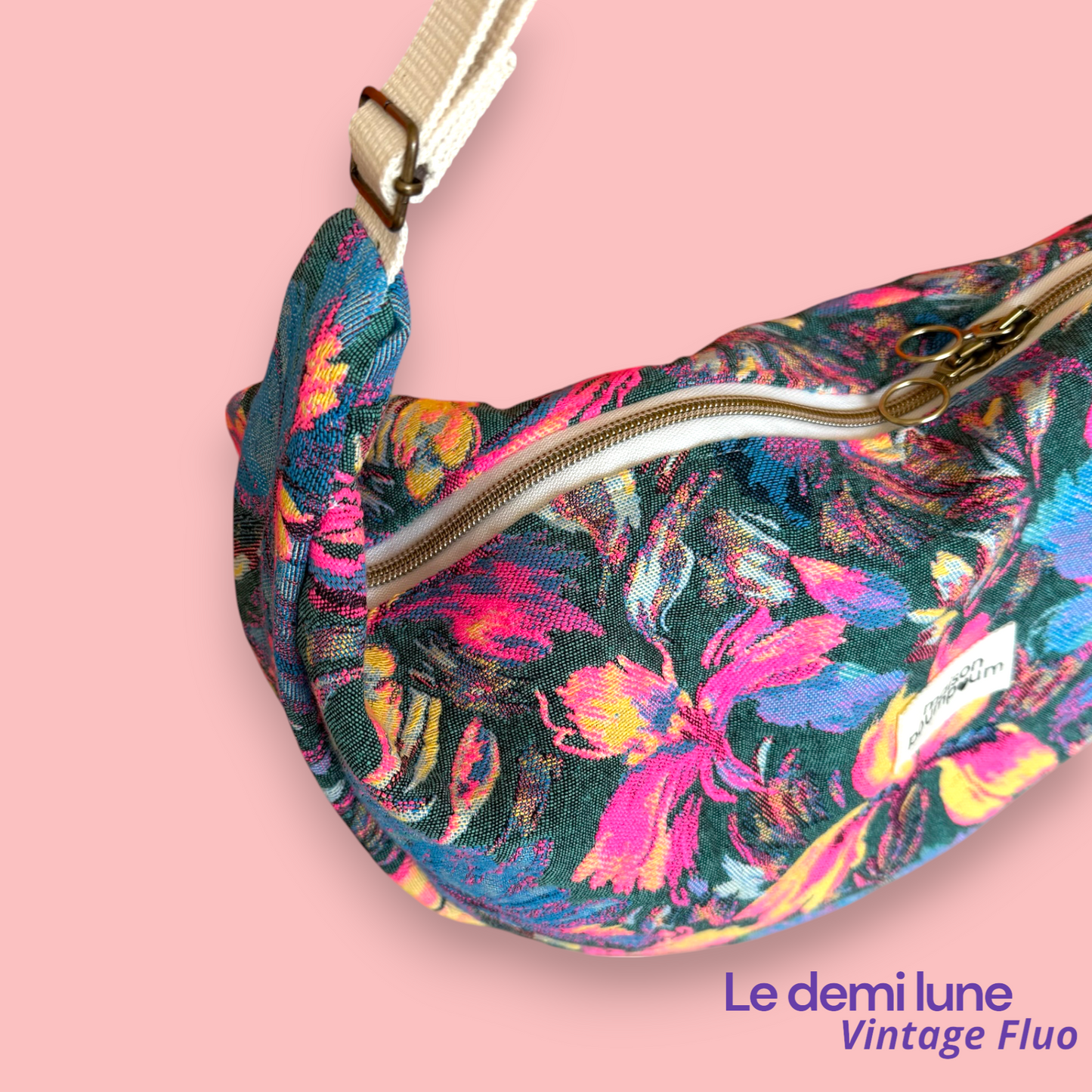 Sac Demi Lune - Fleuri Vintage Fluo