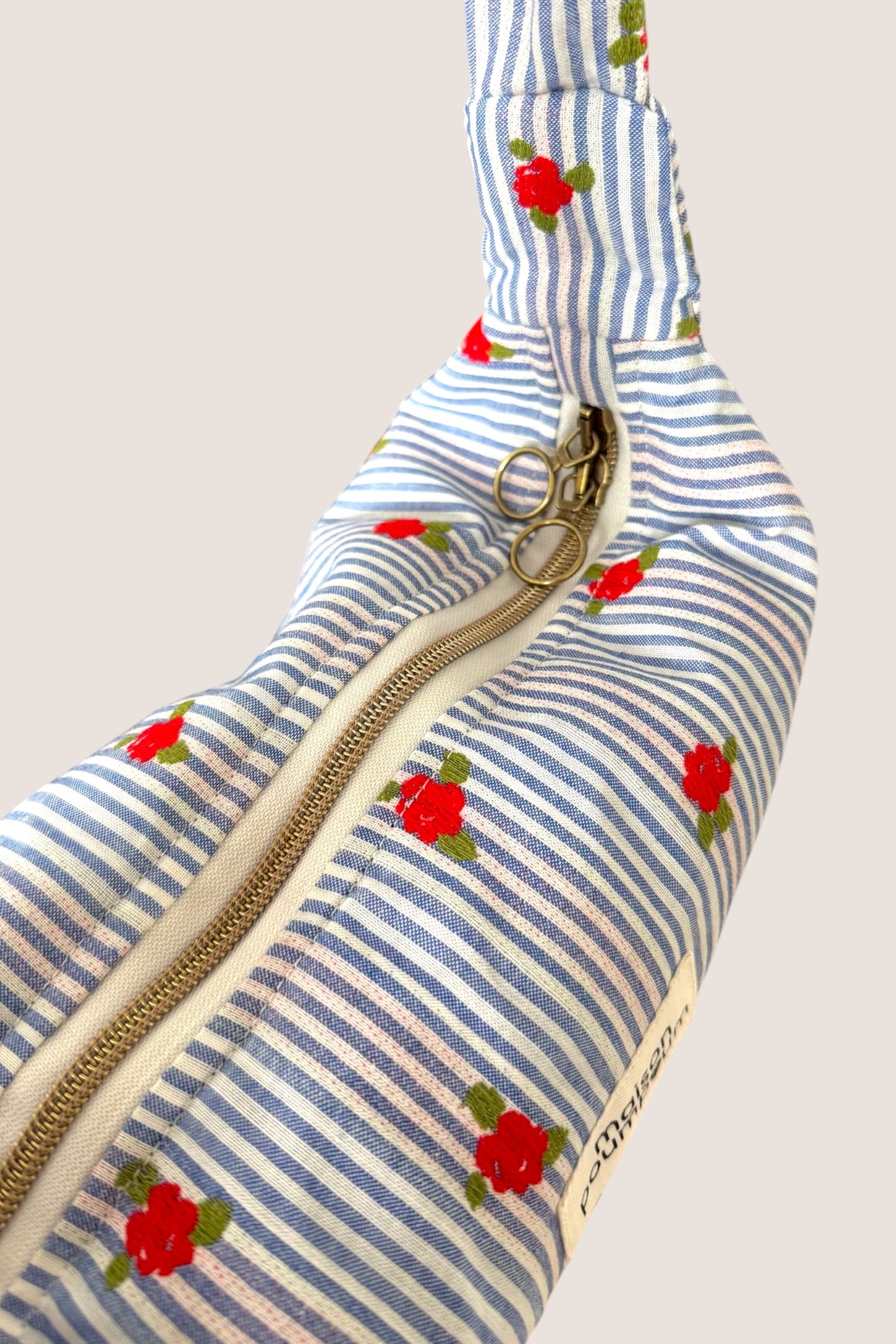 sac demi lune jacquard rayures fleurie Maison PoumPoum double zip