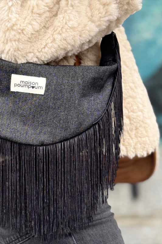Sac Demi Lune - Jean Noir à Frange