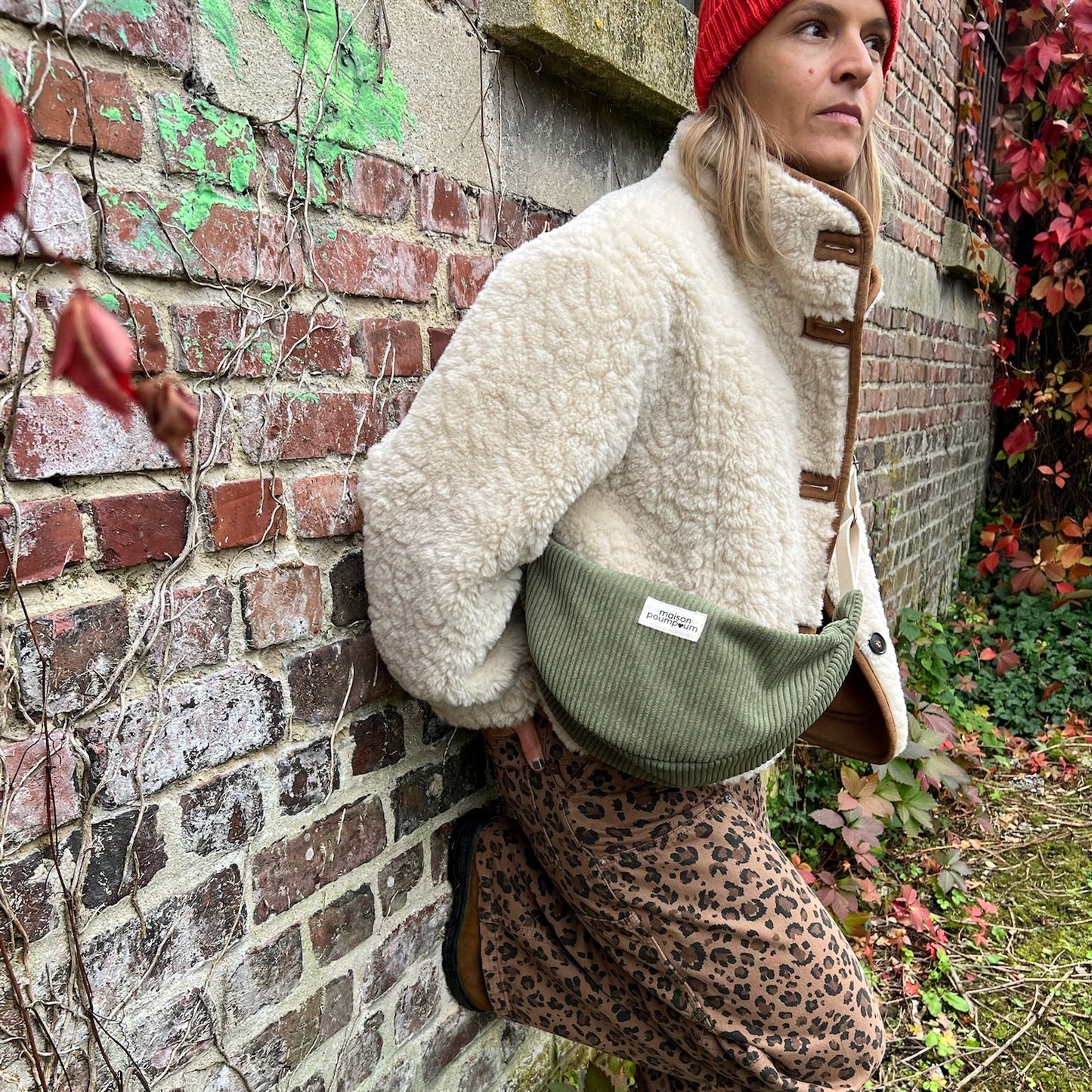 Sac Demi Lune - Velours kaki
