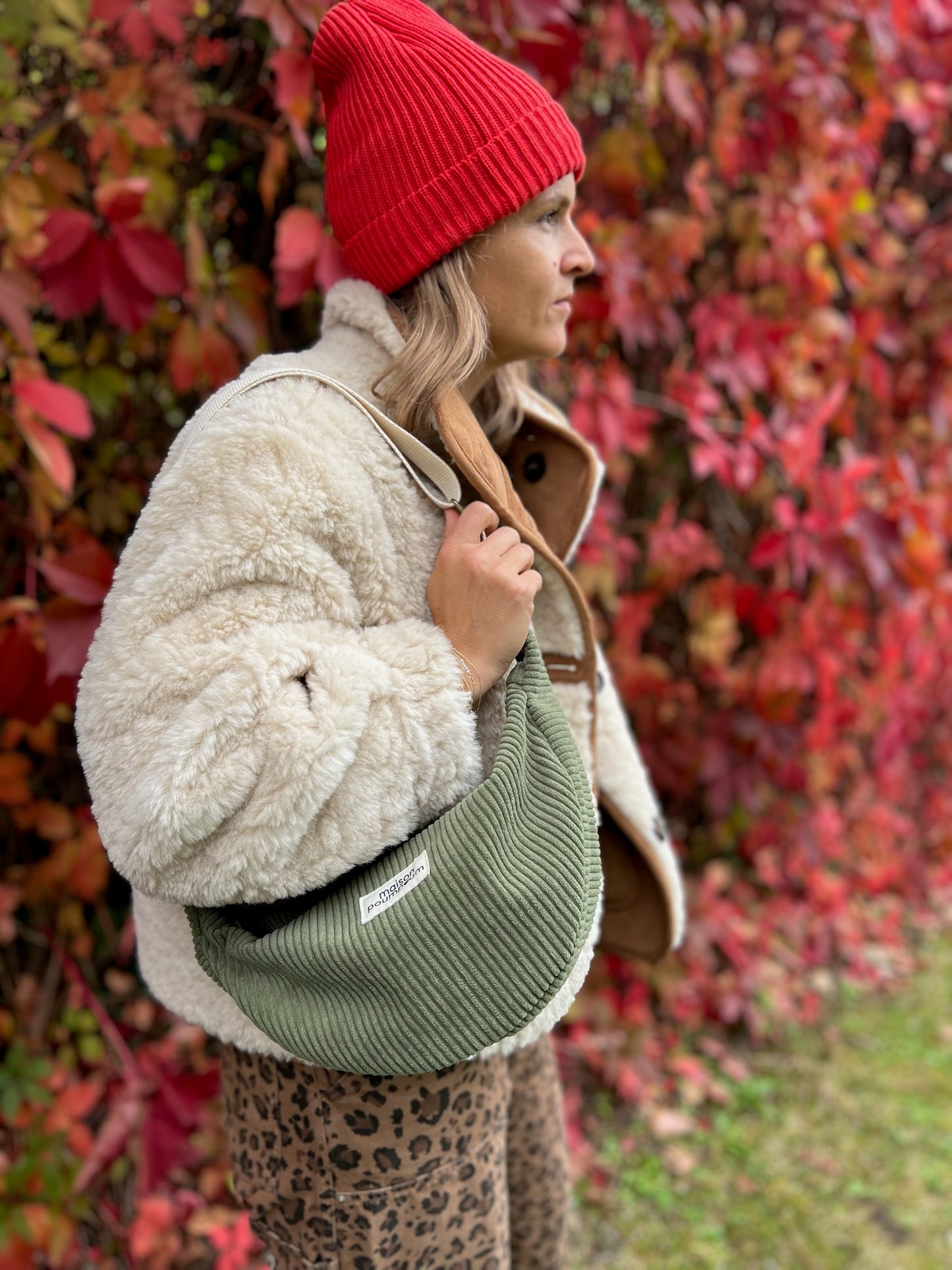 Sac Demi Lune - Velours kaki