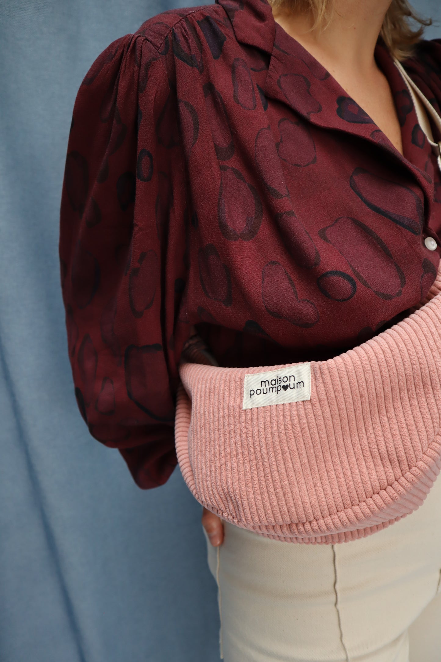 sac demi lune velours vieux rose Maison PoumPoum crossbody